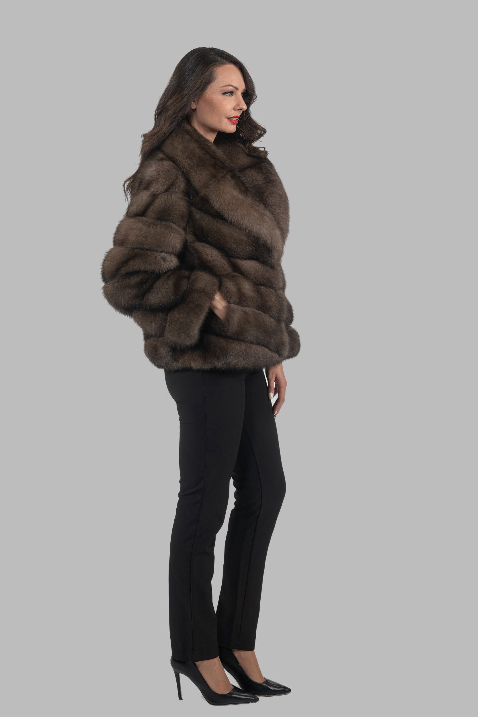 Titanium Russian Sable Jacket with Full Skin Notch Collar V/K13C528C17