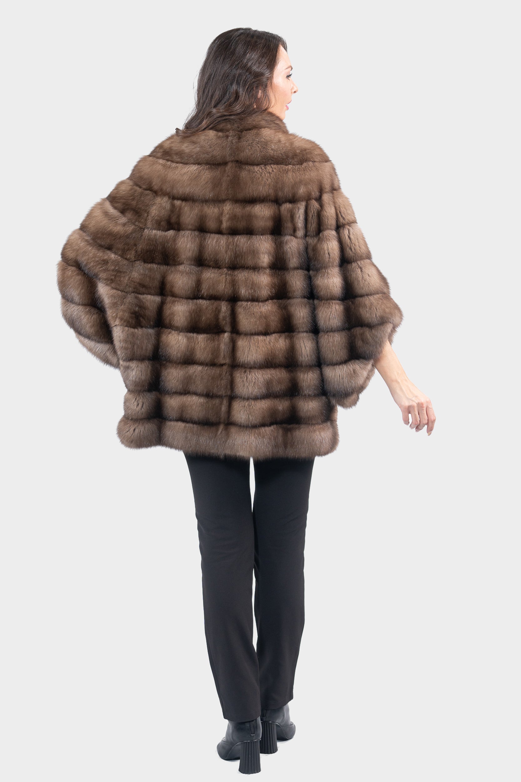 Graphite Russian Sable Cape with Stand Collar P/K13C959