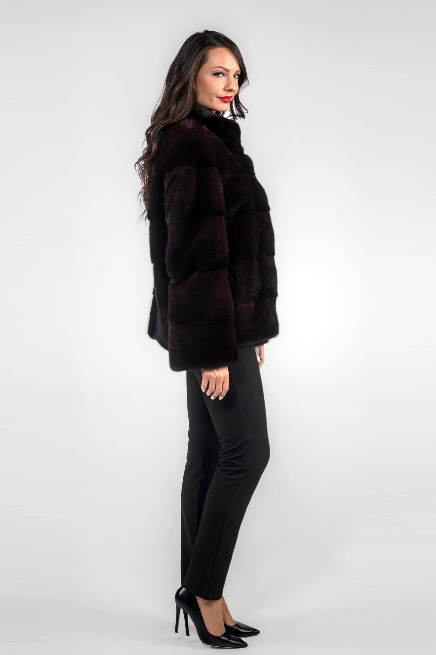 Bordeaux Mink Jacket with Stand Collar P/K13C528