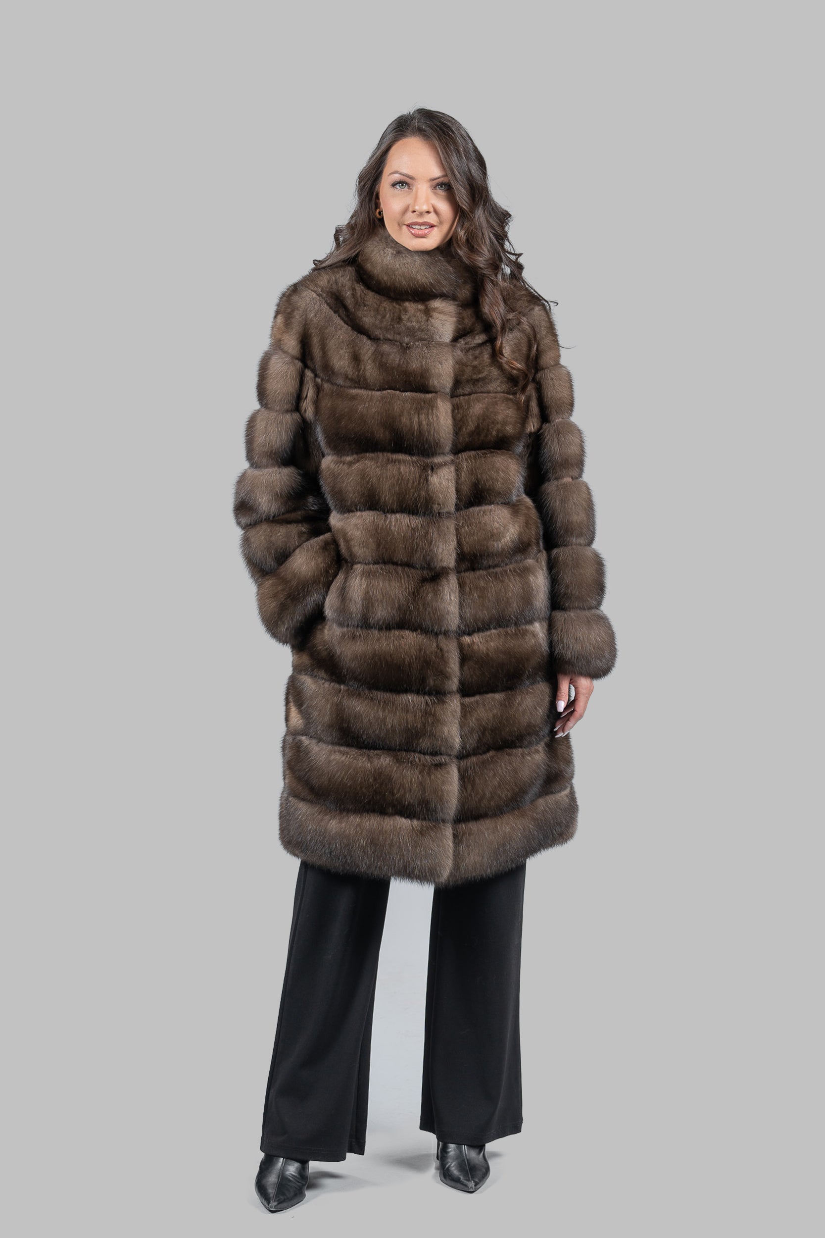 Platino Sable Long Coat with Stand Collar P/K13C530