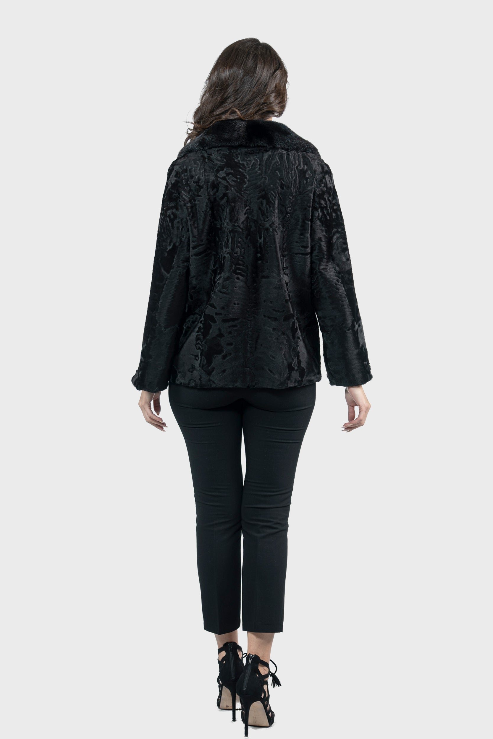 Black Swakara Jacket with Mink Notch Collar S/S13C528s20
