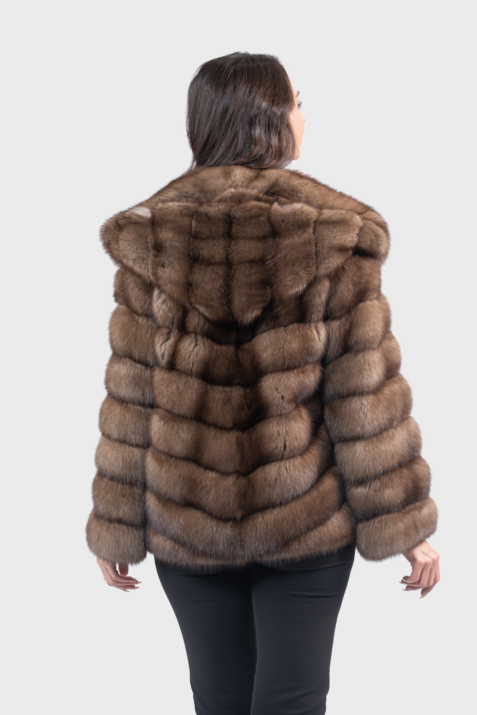 Grafite Russian Sable Half Coat with Hood V/K13C540o