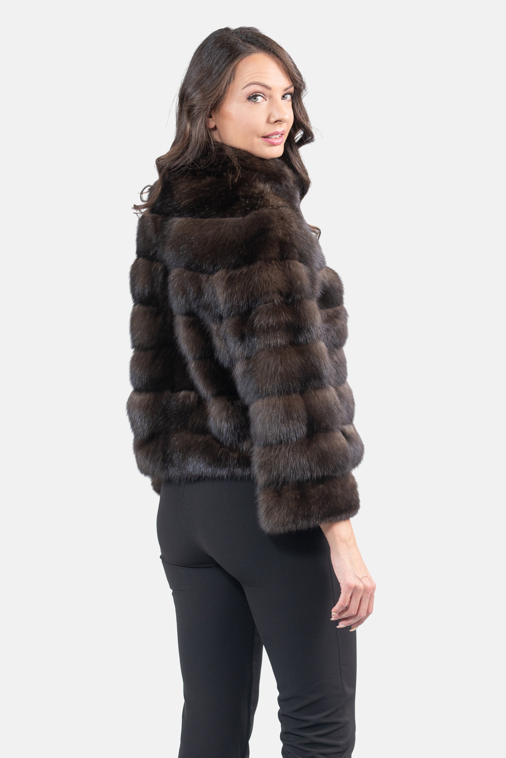 Dark Russian Sable Jacket with Stand Collar P/K13C528