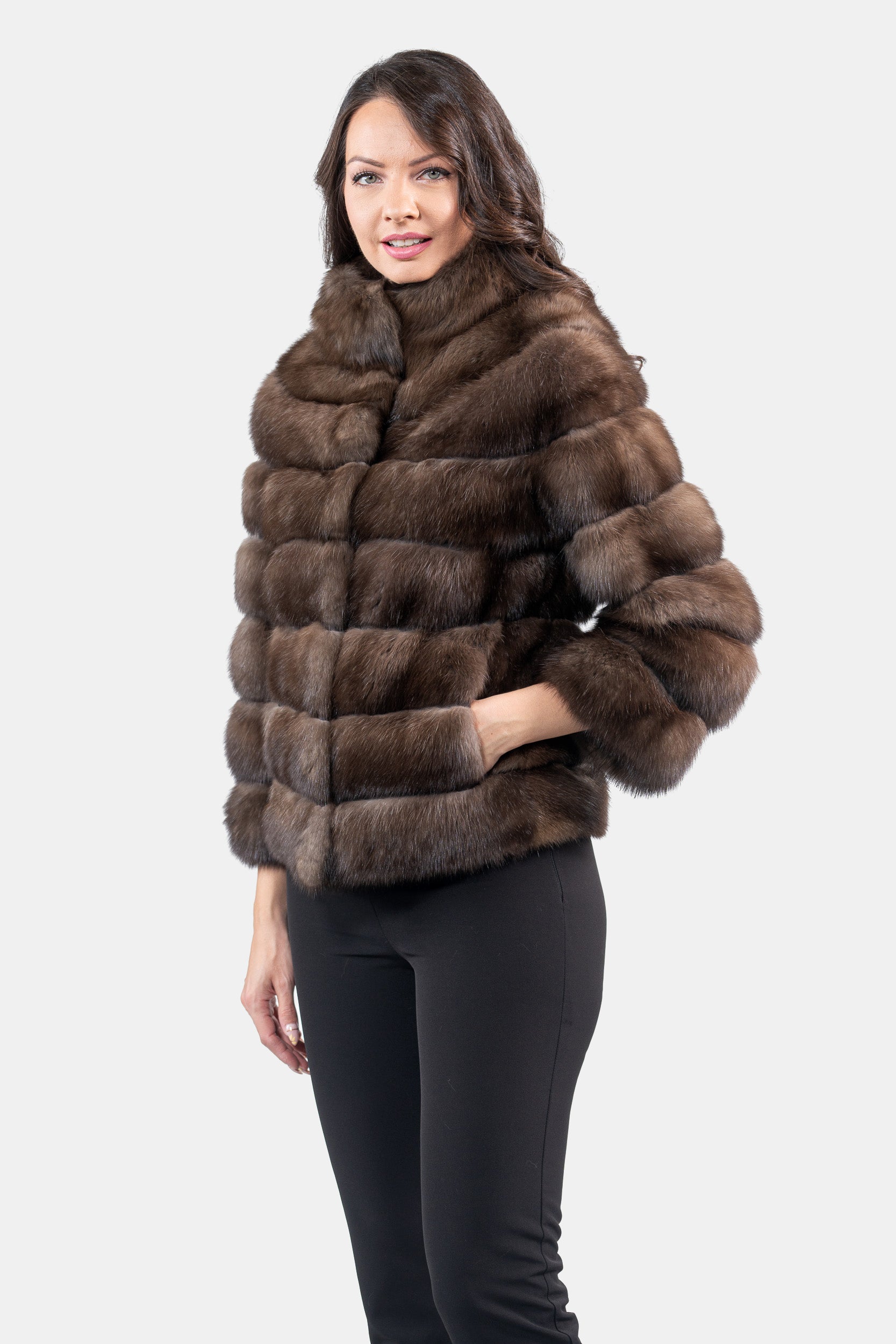 Dark Russian Sable Jacket with Stand Collar P/K13C528SH