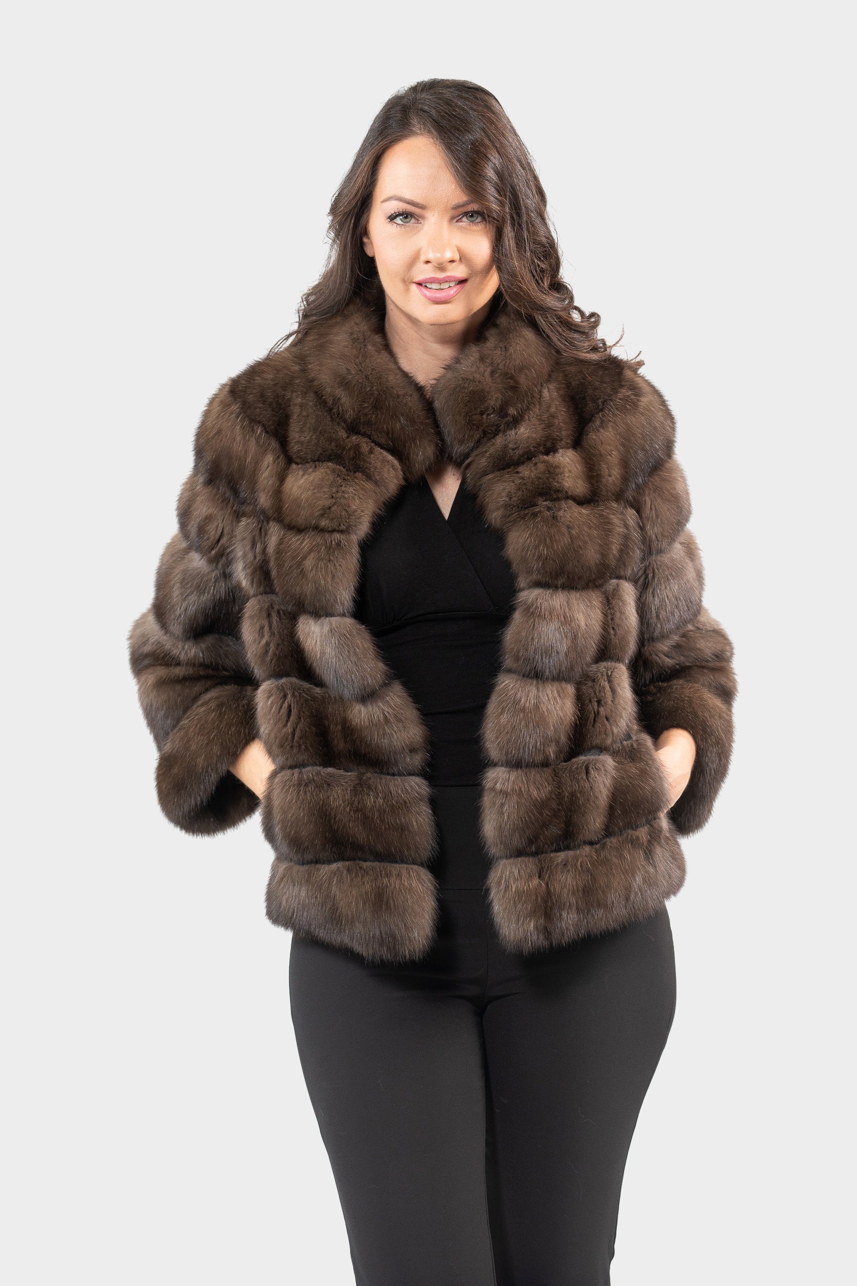 Dark Russian Sable Jacket with Stand Collar P/K13C528