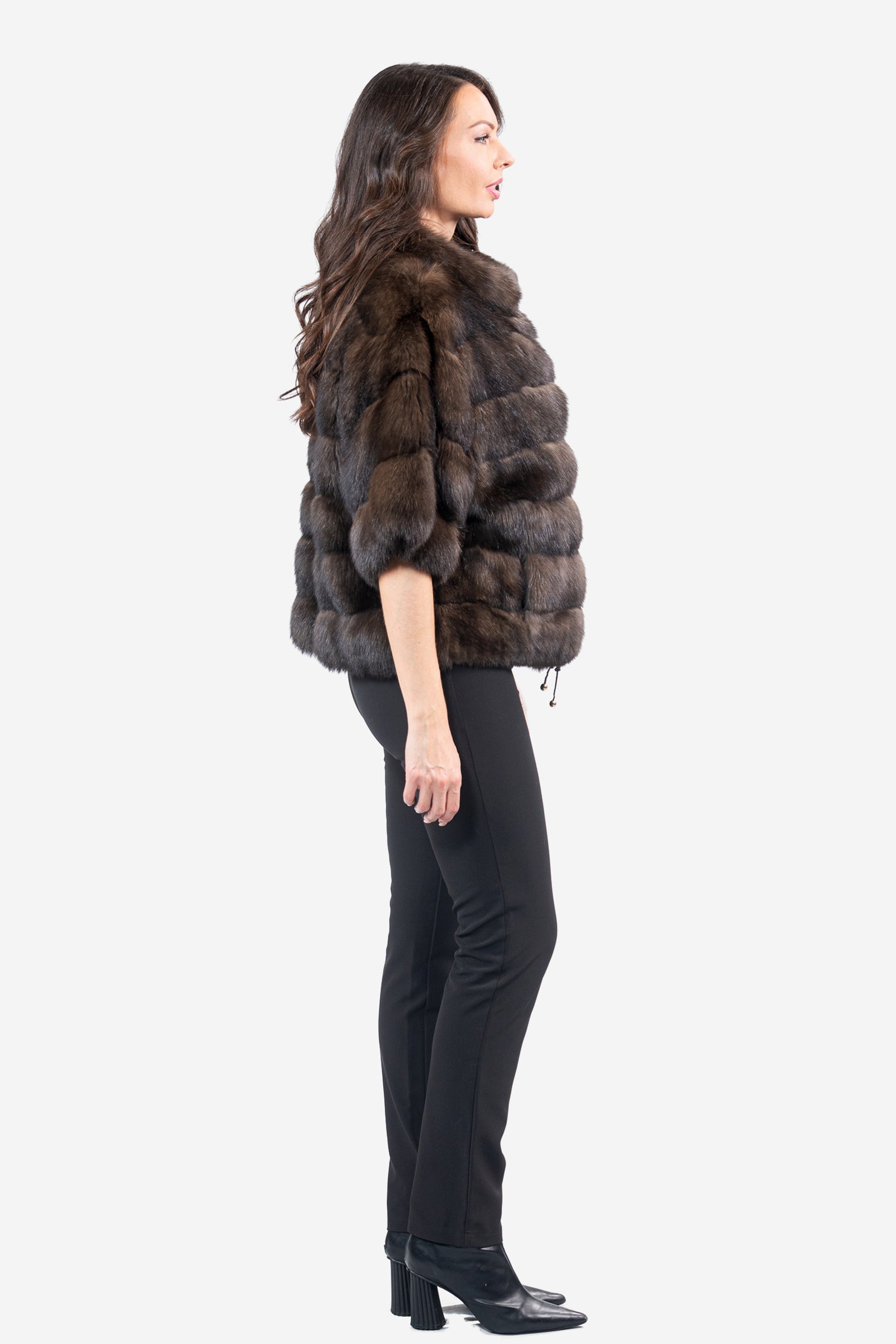 Dark Russian Sable Jacket with Stand Collar and Short Sleeves P/K13C139