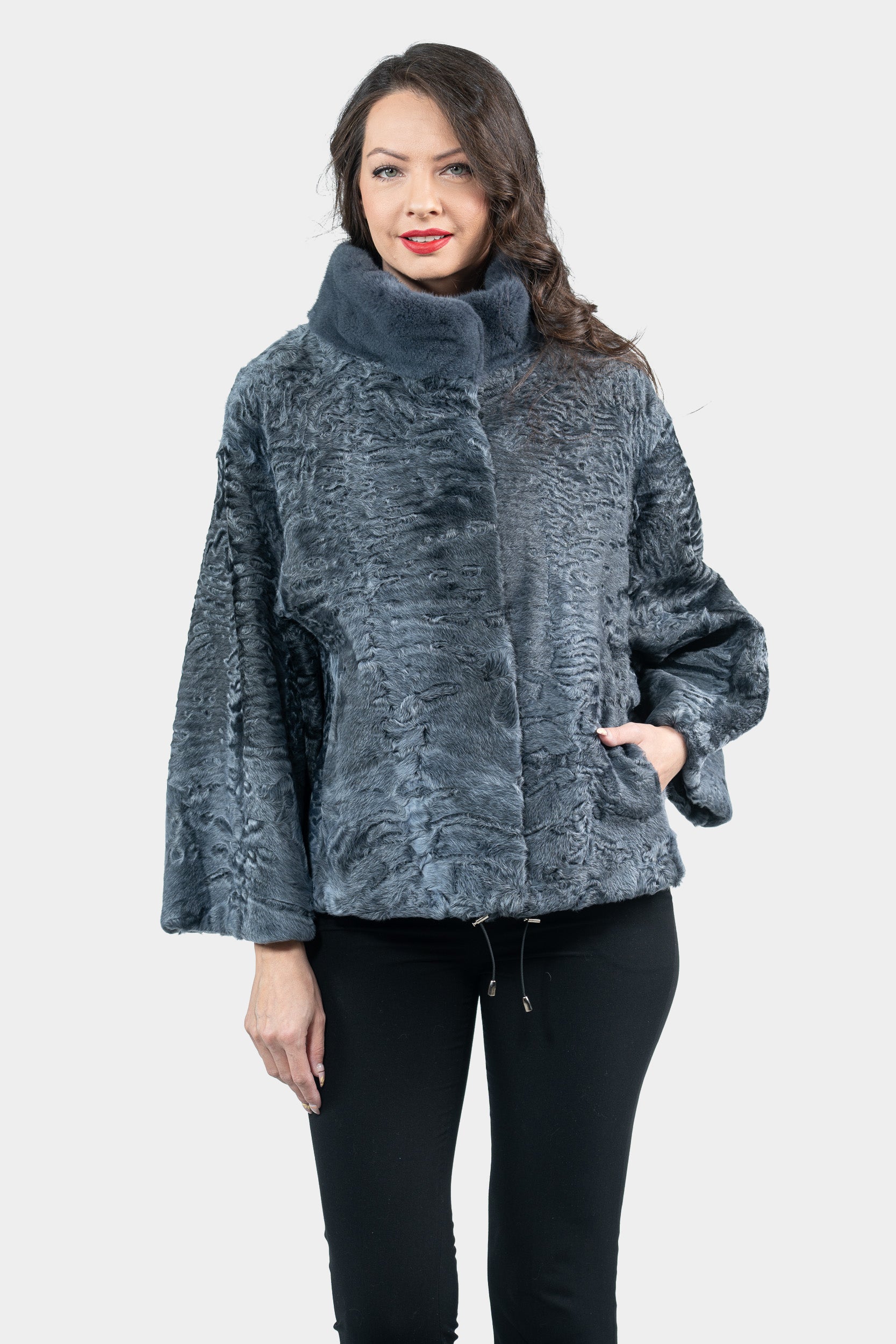 Asphalto Swakara Jacket with Mink Stand Collar S/S13C138