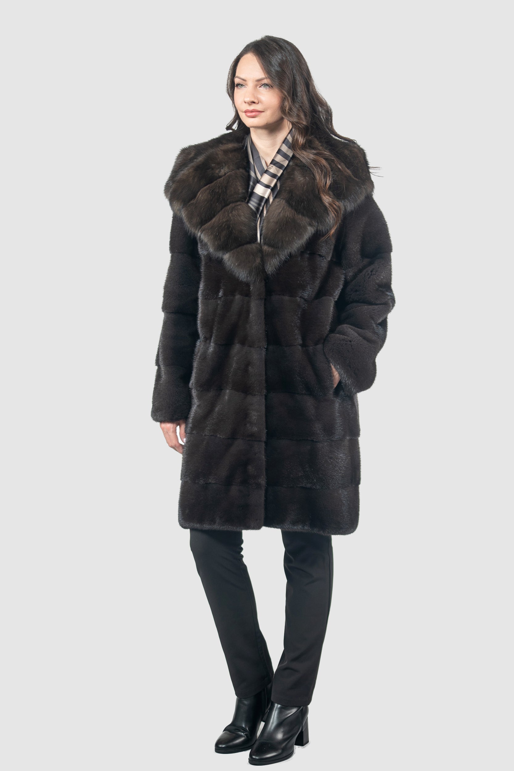 Grigio Mink Half Coat with Russian Sable Hood P/K13C540