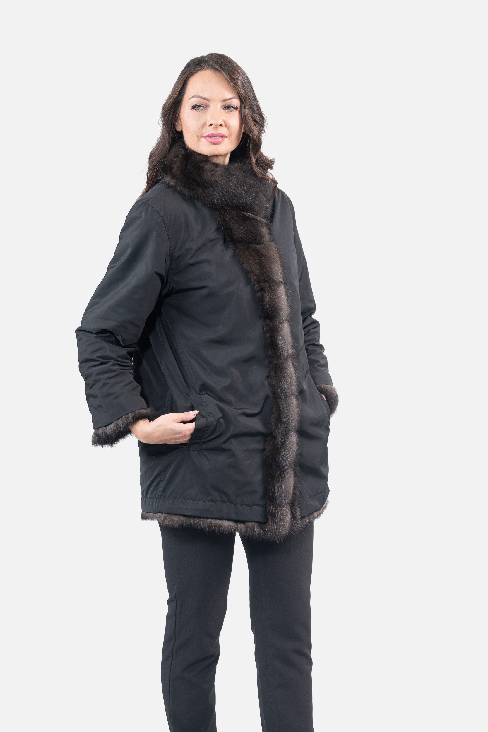 Dark Russian Sable Coat with Stand Collar P/K13C530