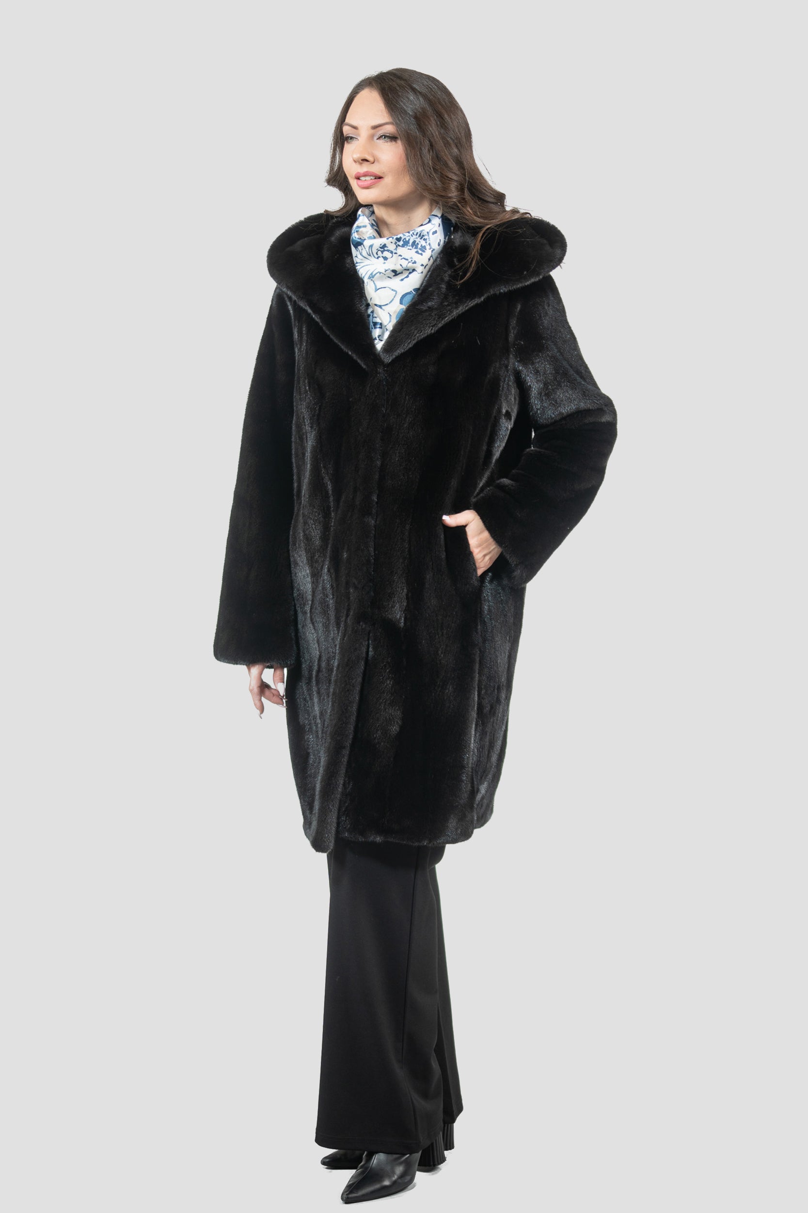 Blackgalama Mink Hooded Half Coat L/O13C561