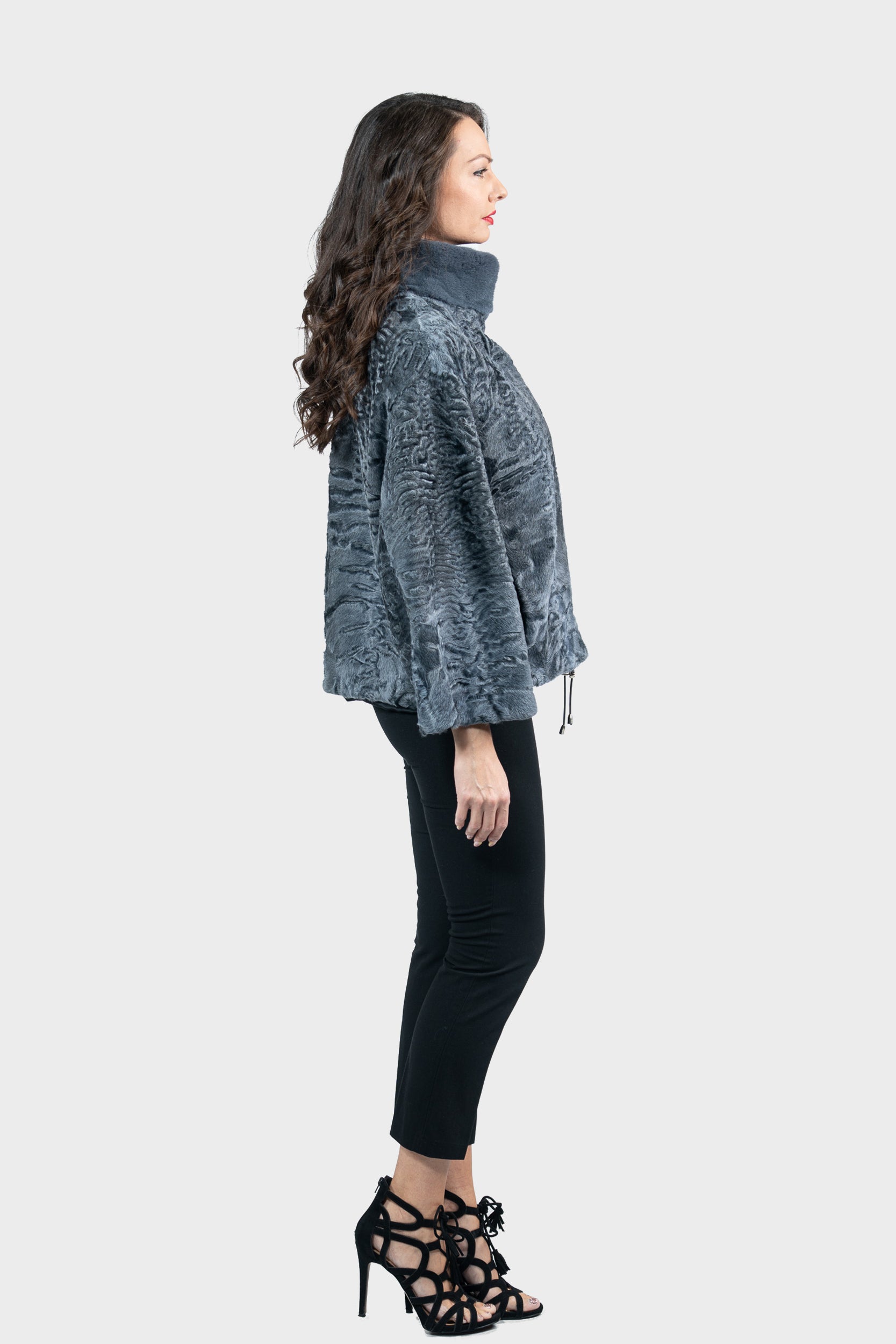 Asphalto Swakara Jacket with Mink Stand Collar S/S13C138