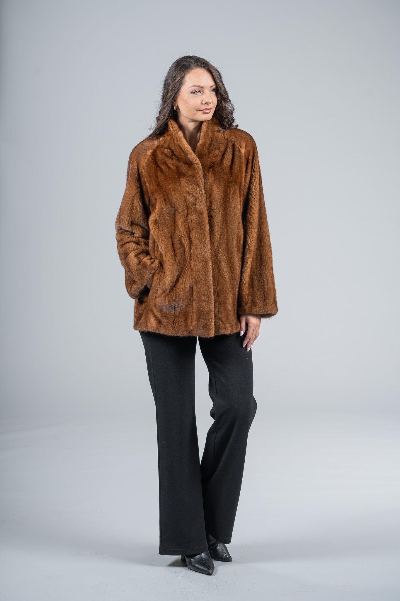 Gold Mink Half Coat with Stand Smoking Collar L/O13C530G8003