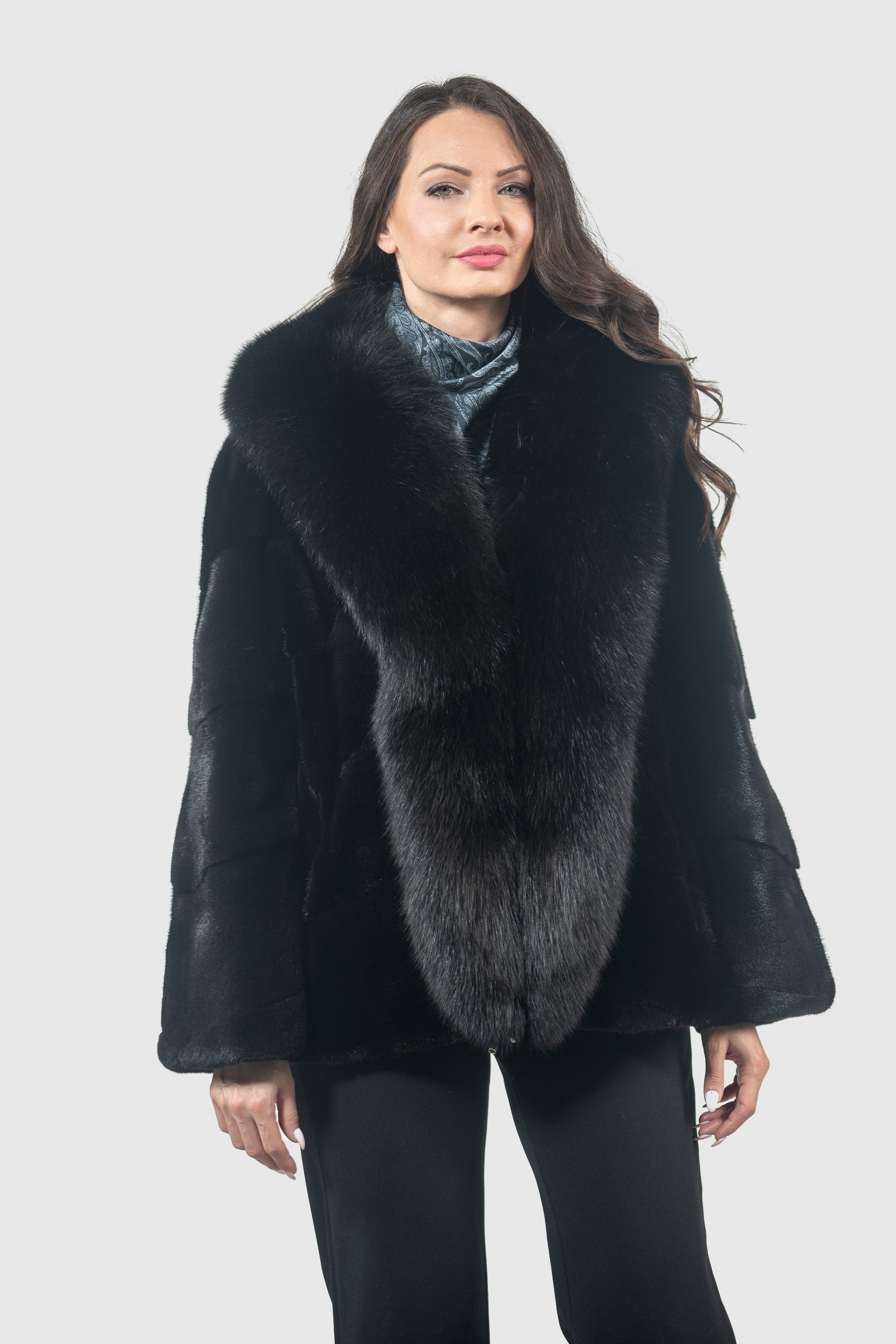 Black Mink Jacket with Fox Trim A/K19C123