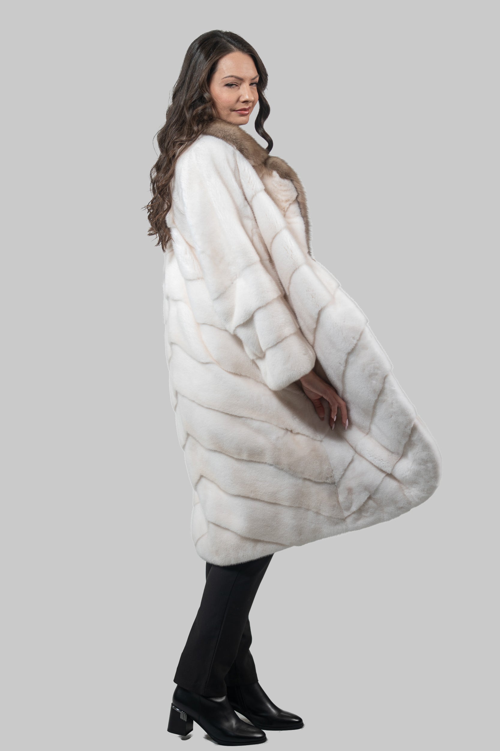 Pearl Mink Coat with Russian Sable Notch Collar A/K13C848GS20