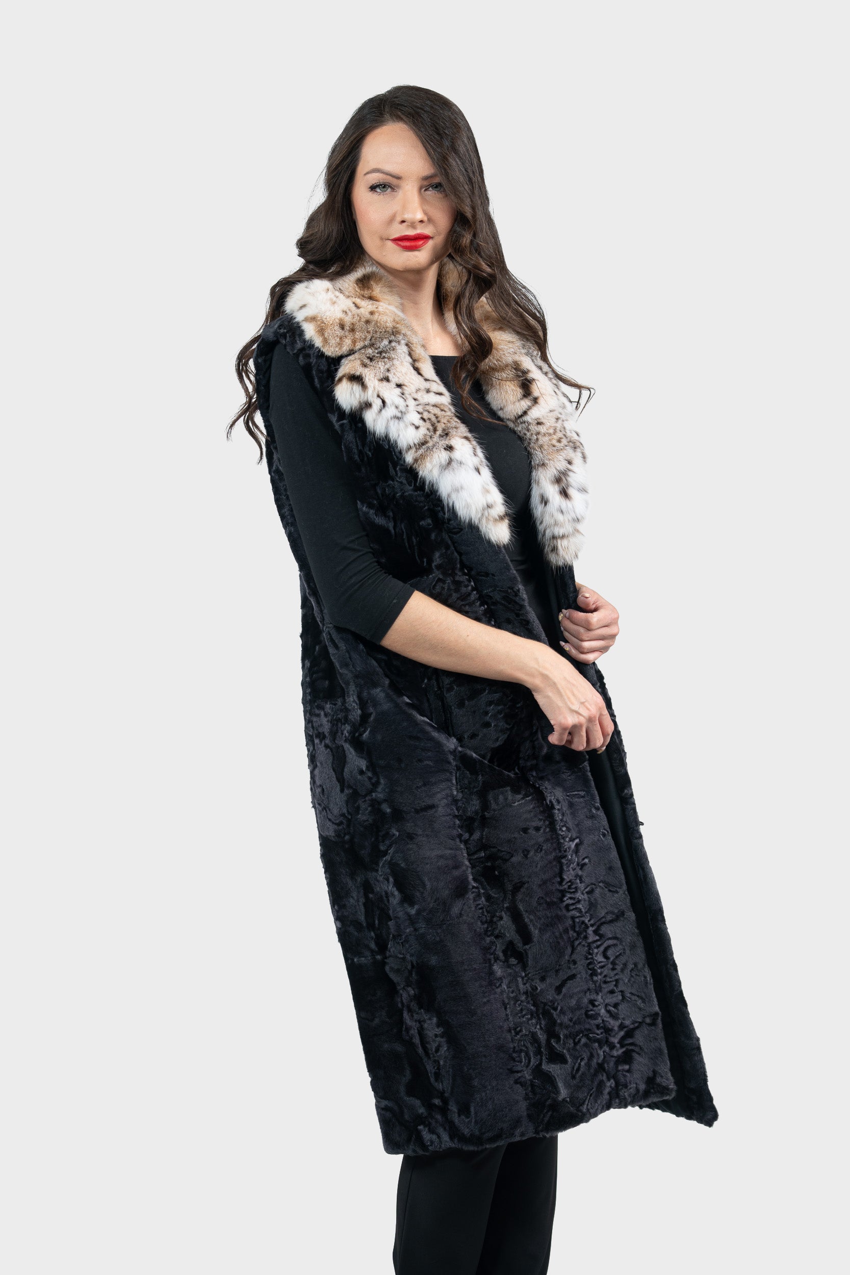 Gray Moon Swakara Vest with Bobcat Notch Collar S/S13c519s20