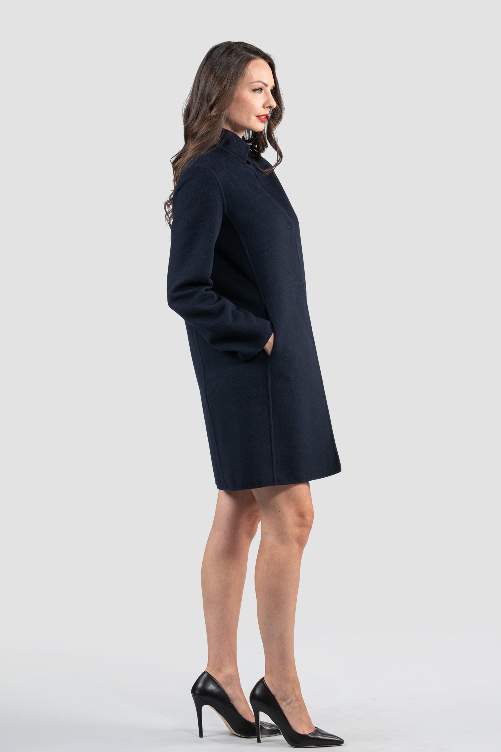 Blue Black Cashmere Half Coat 17C8003