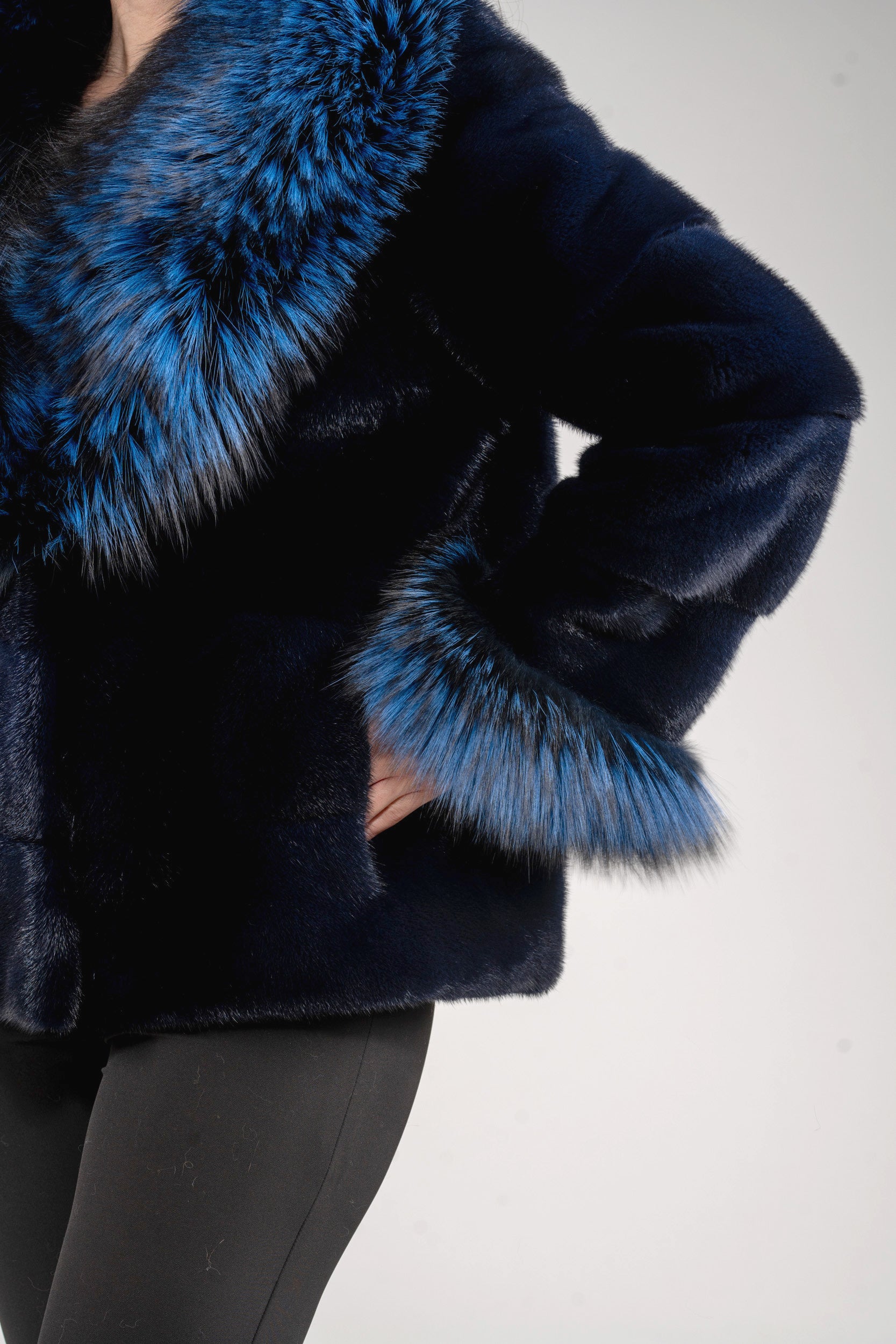 Purple Mink Jacket with Fox Trimmed Shawl Collar P/K13C528C17