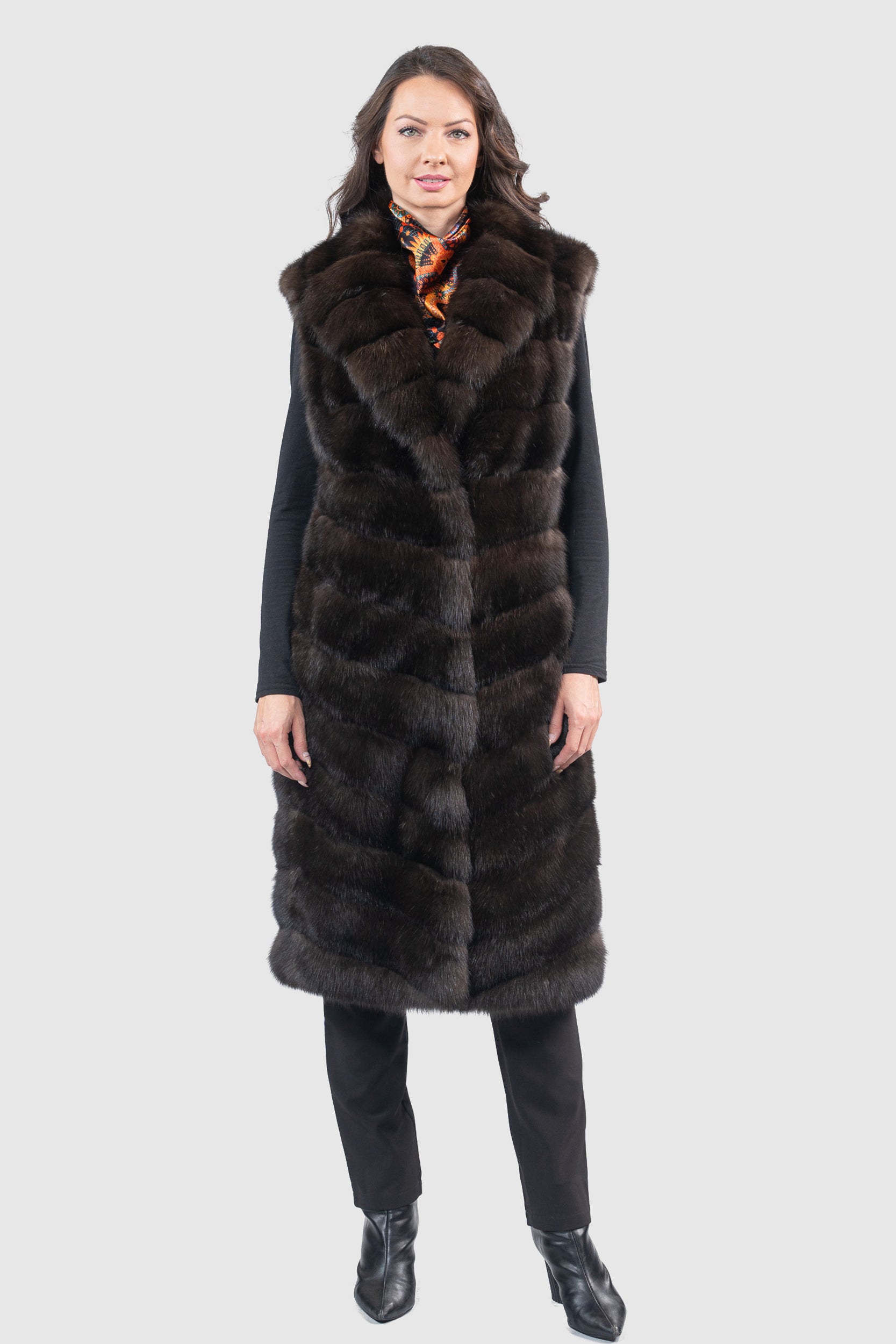Reversible Dark Russian Sable Vest with Notch Collar V/K13C519C17