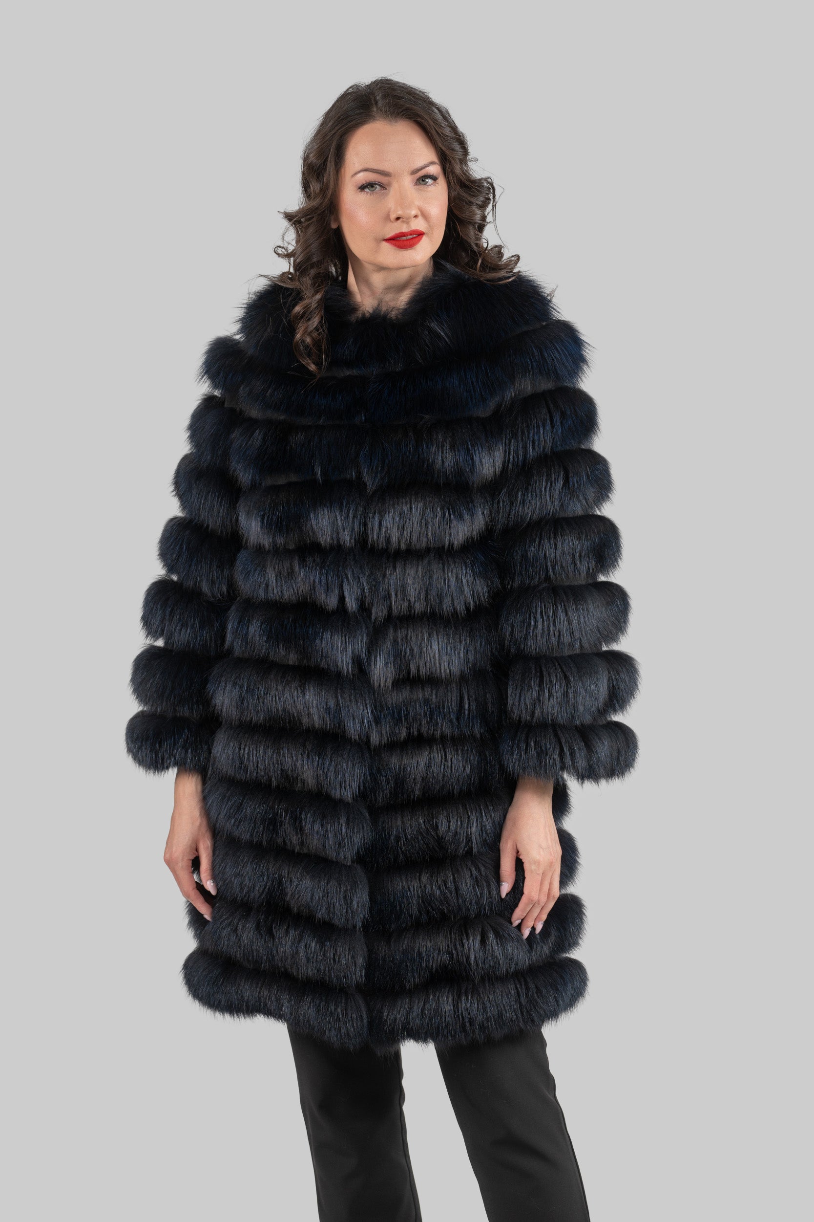 Blue Black Fox Collarless Half Coat R/K13C520