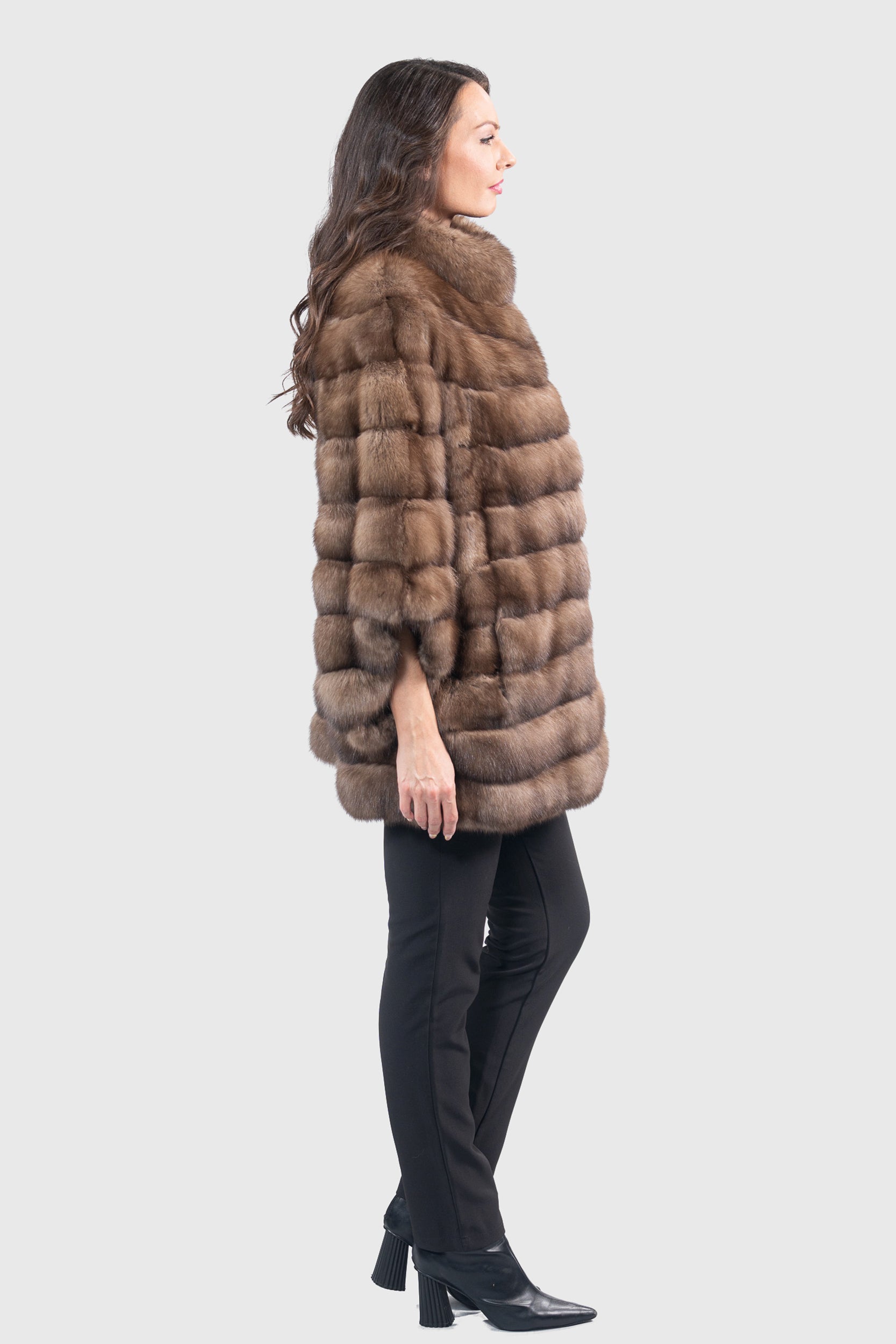 Graphite Russian Sable Cape with Stand Collar P/K13C959