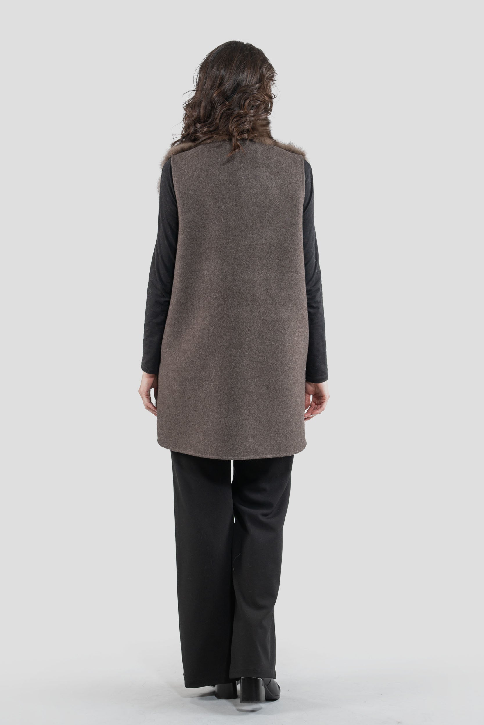 Brown Cashmere Vest with Russian Sable Trim 17C8003