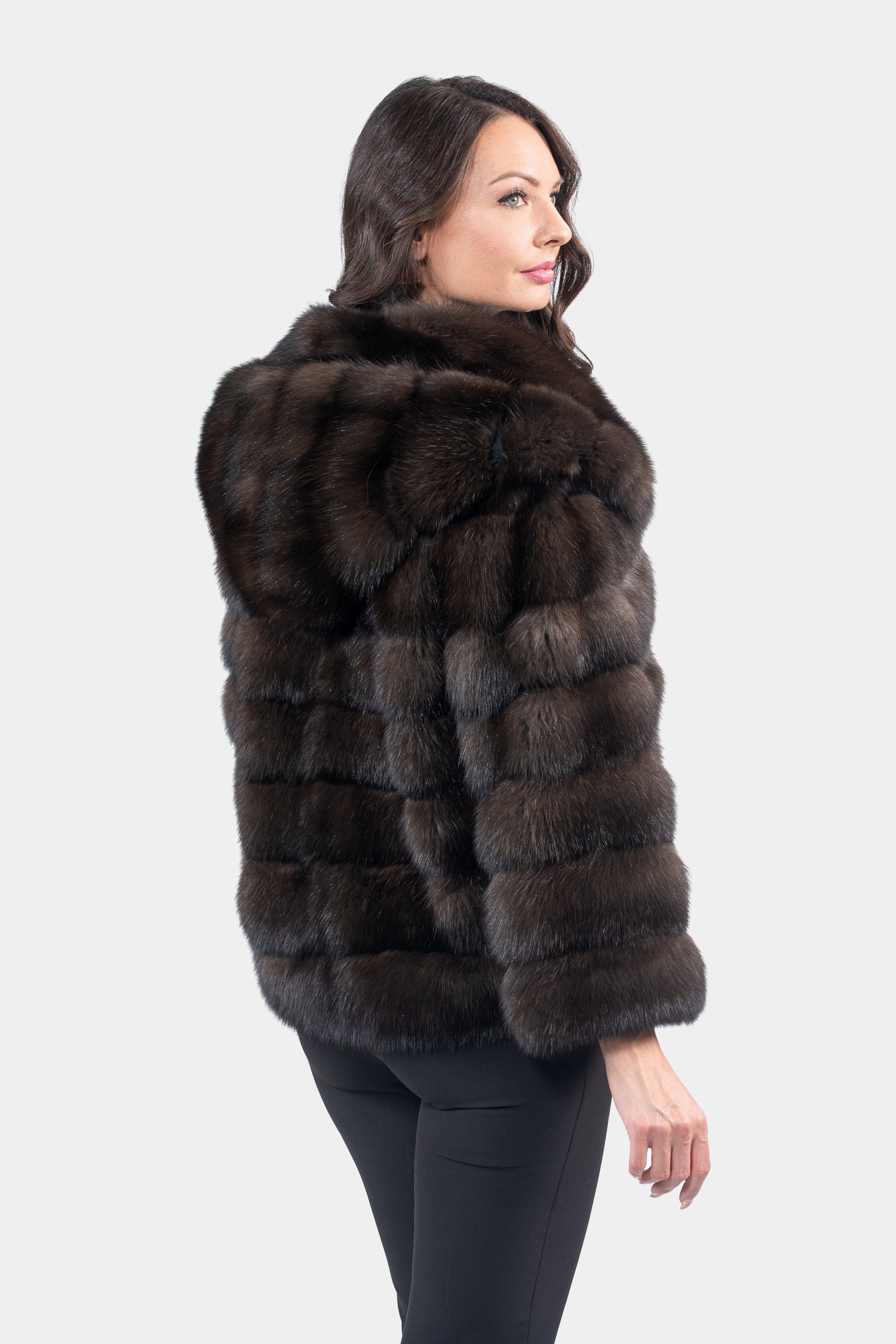 Dark Russian Sable Jacket with Hood P/K13C540