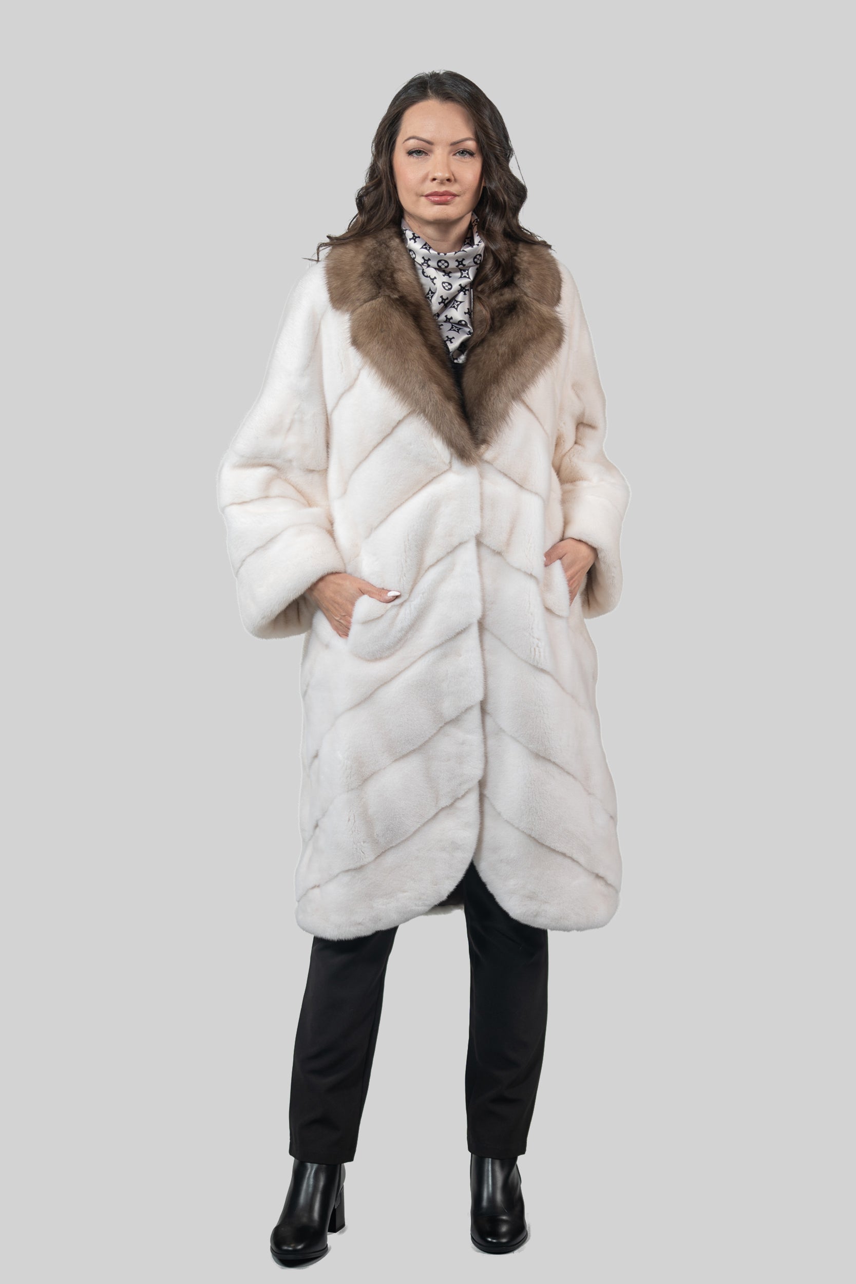 Pearl Mink Coat with Russian Sable Notch Collar A/K13C848GS20