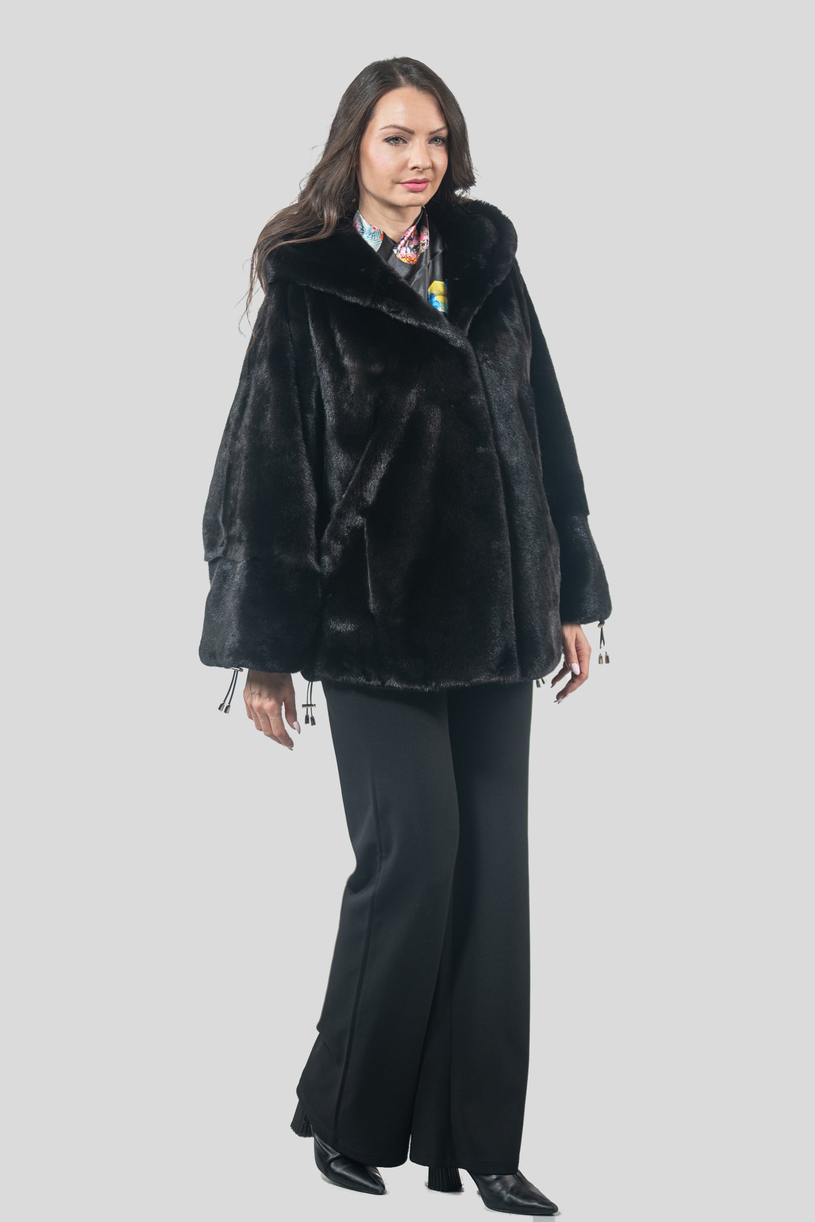 Black Mink Jacket with Hood L/OR5