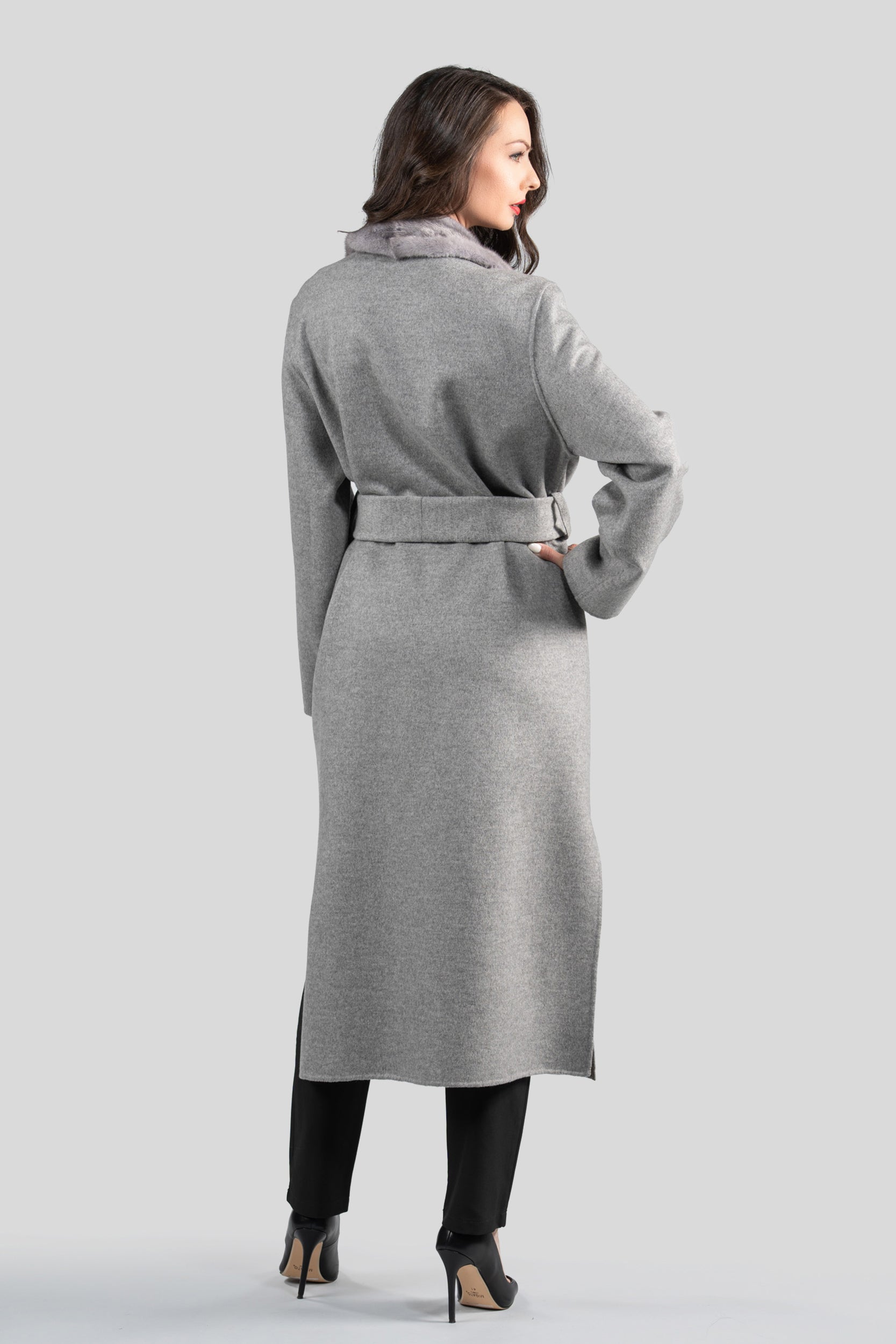 Gray Cashmere Coat with Mink Trim 21C3321