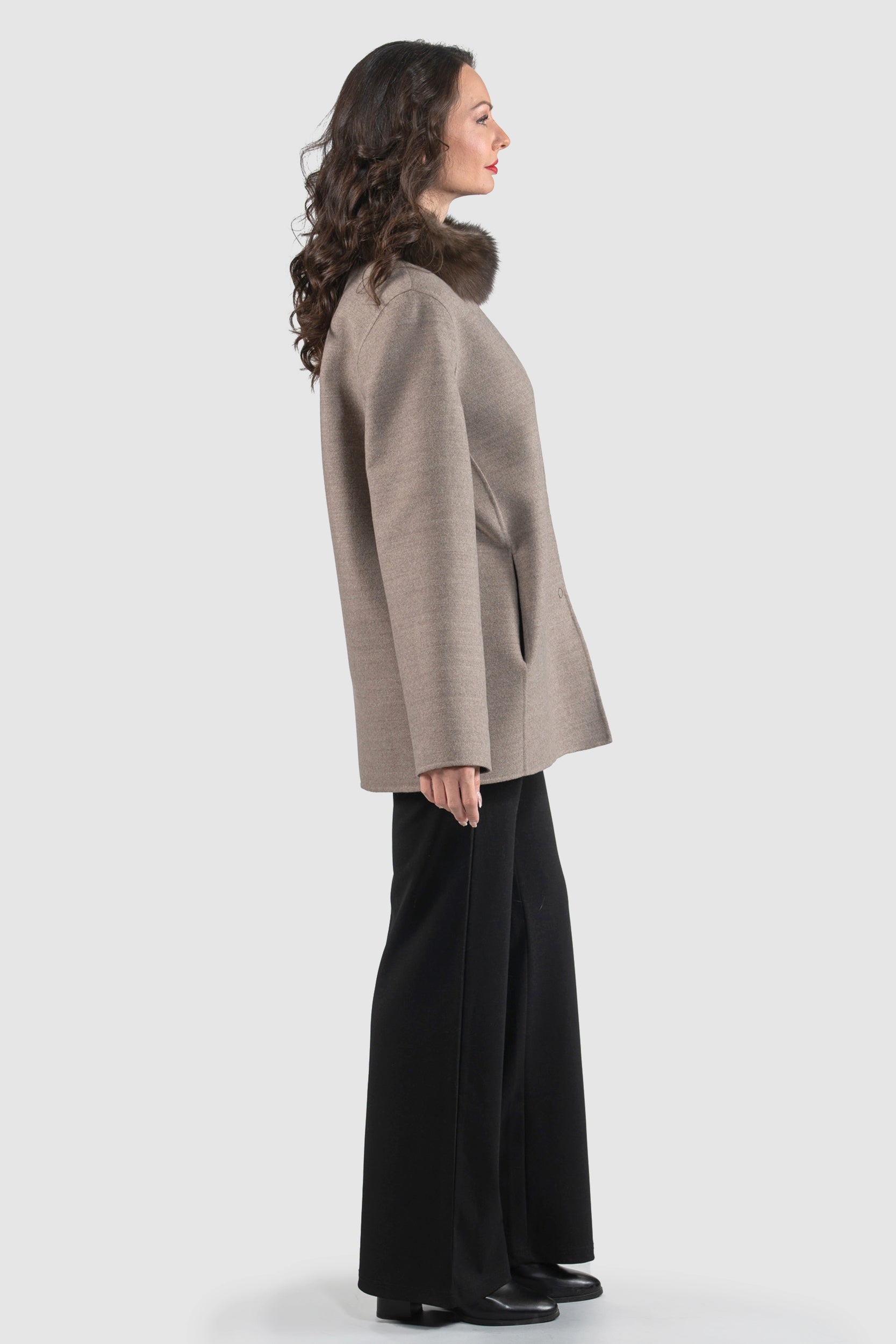 Grey Brown Cashmere Jacket with Russian Sable Stand Collar 17C8003G530