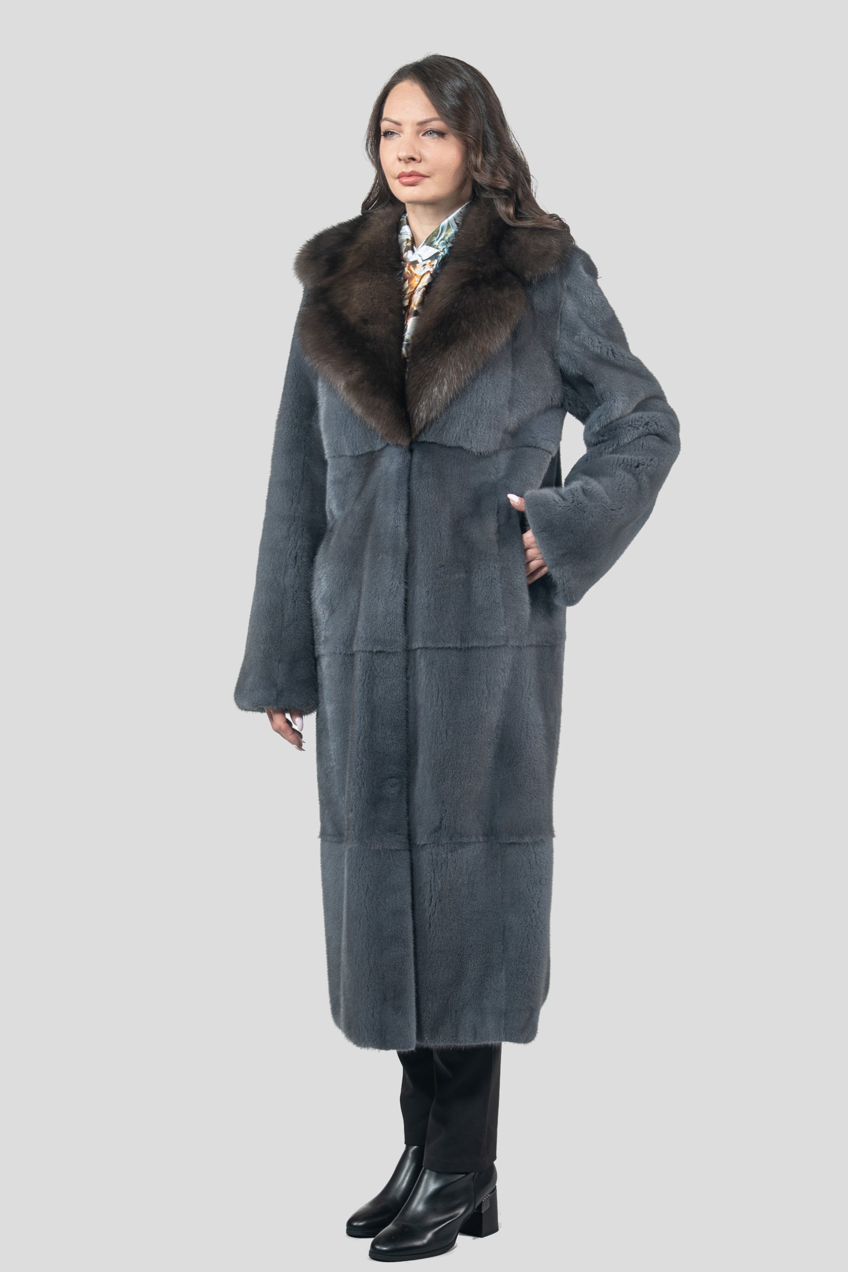 Asphalto Mink Coat with Russian Sable Notch Collar S/S13c530s20