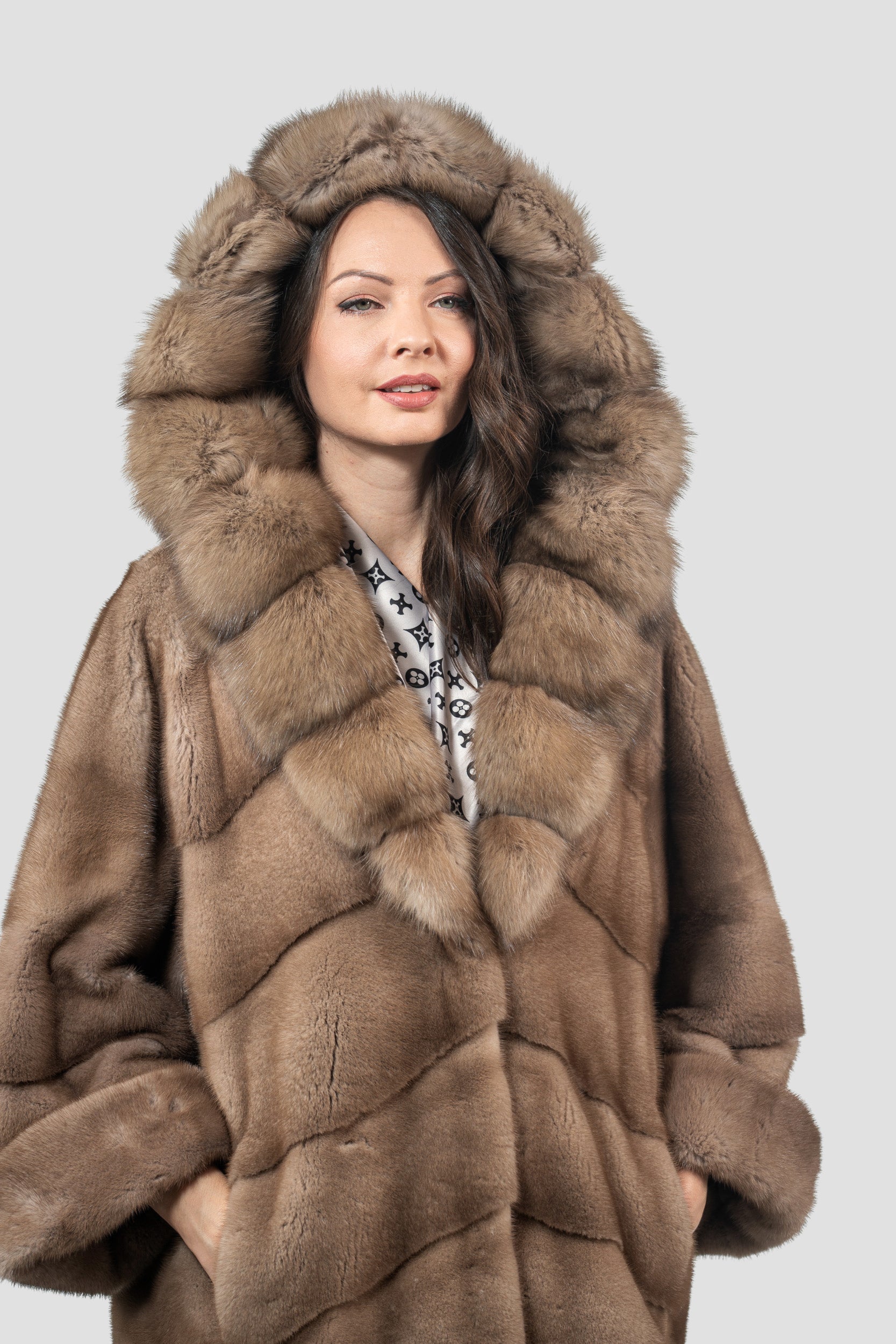 Pastel Mink Half Coat with Russian Sable Hood A/K850
