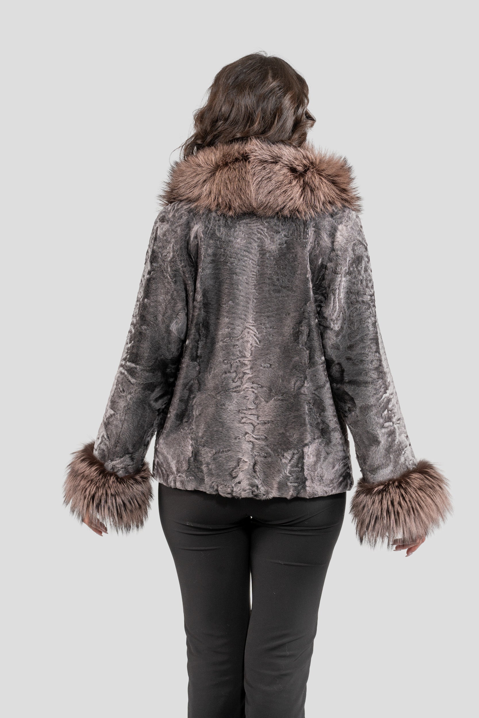 Grey Moon Swakara Jacket with Fox Fur Trim Notch Collar and Cuffs S/S13C528s20