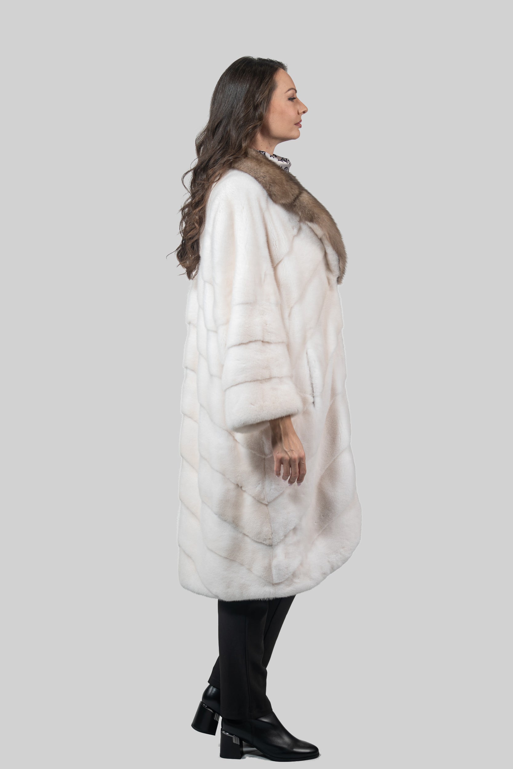 Pearl Mink Coat with Russian Sable Notch Collar A/K13C848GS20