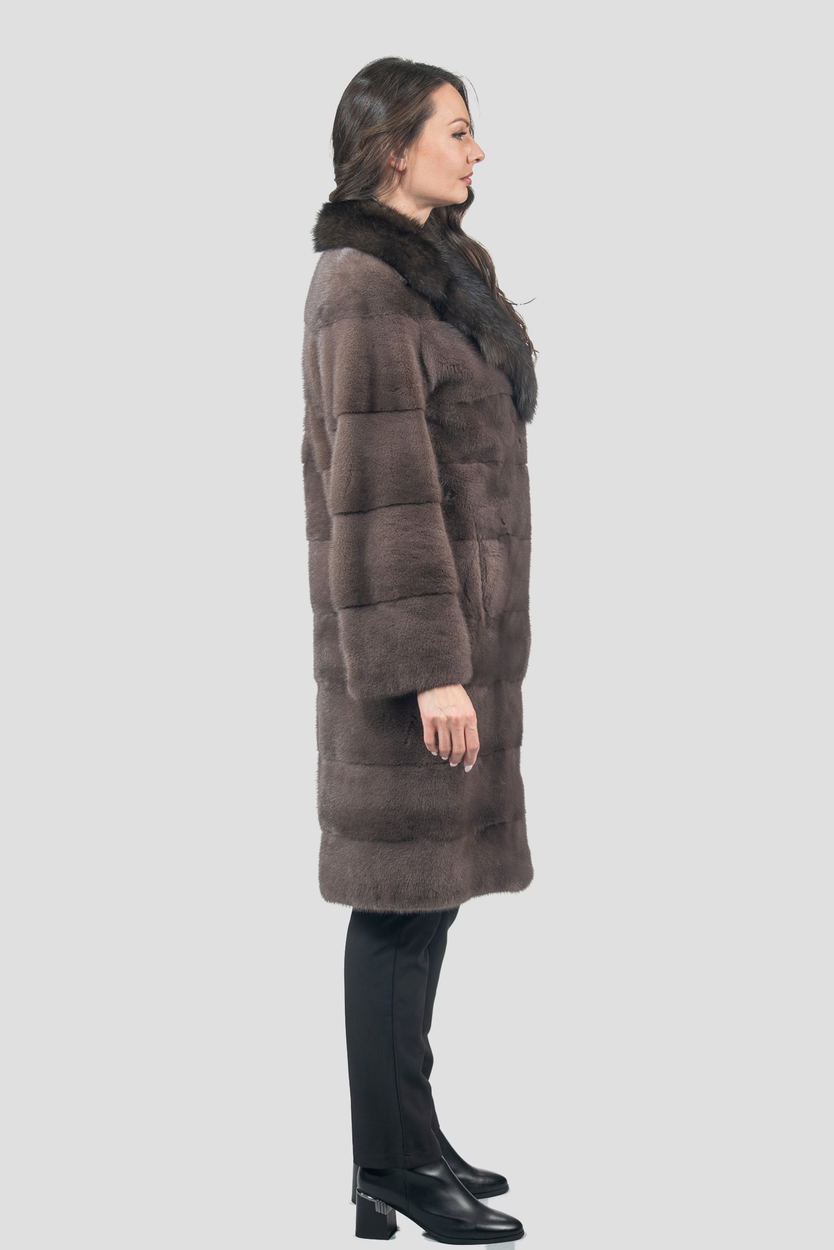 Mink Half Coat with Russian Sable Trimmed Notch Collar color Wood
