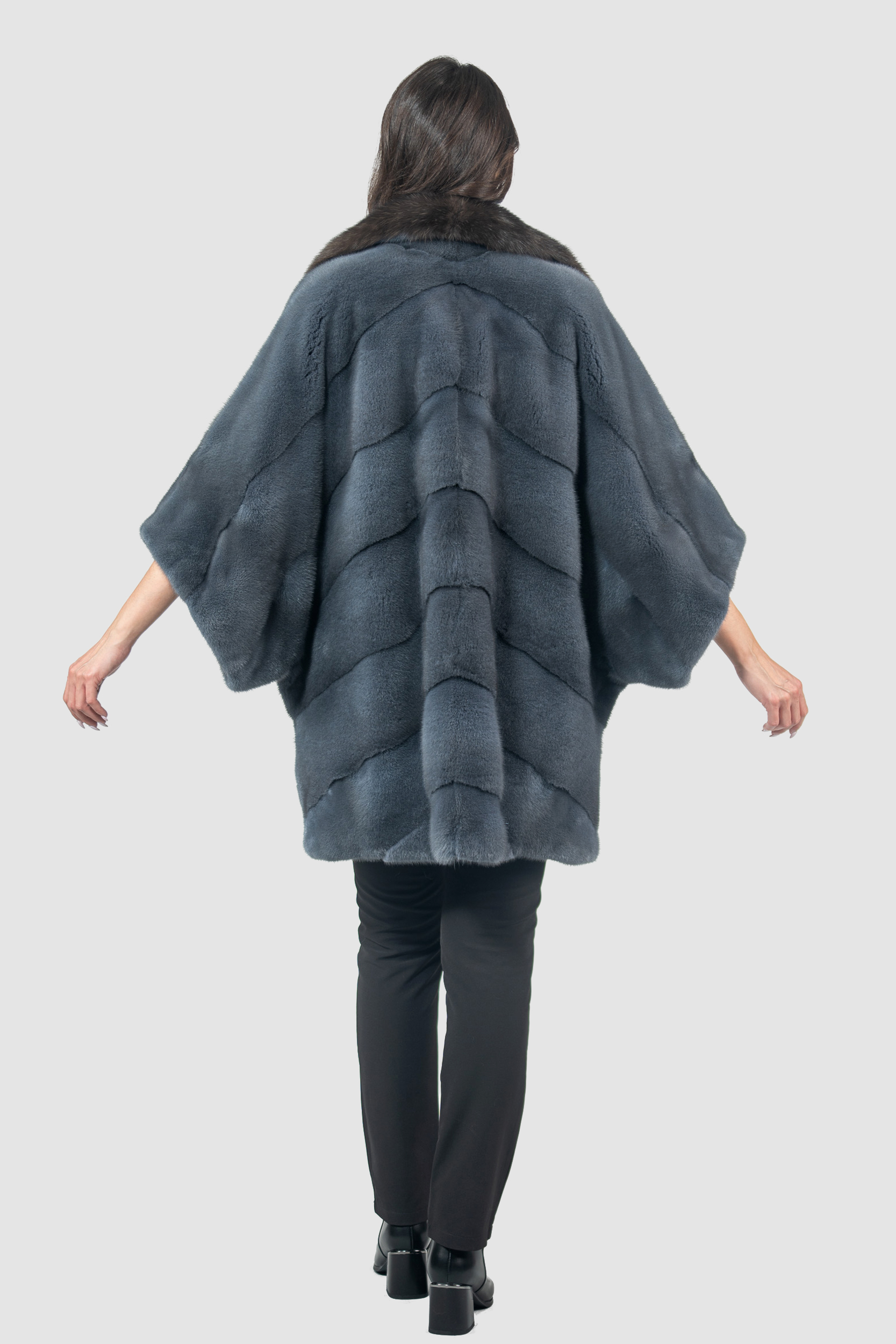 Mink Cape with Russian Sable Trimmed Notch Collar color Asphalto
