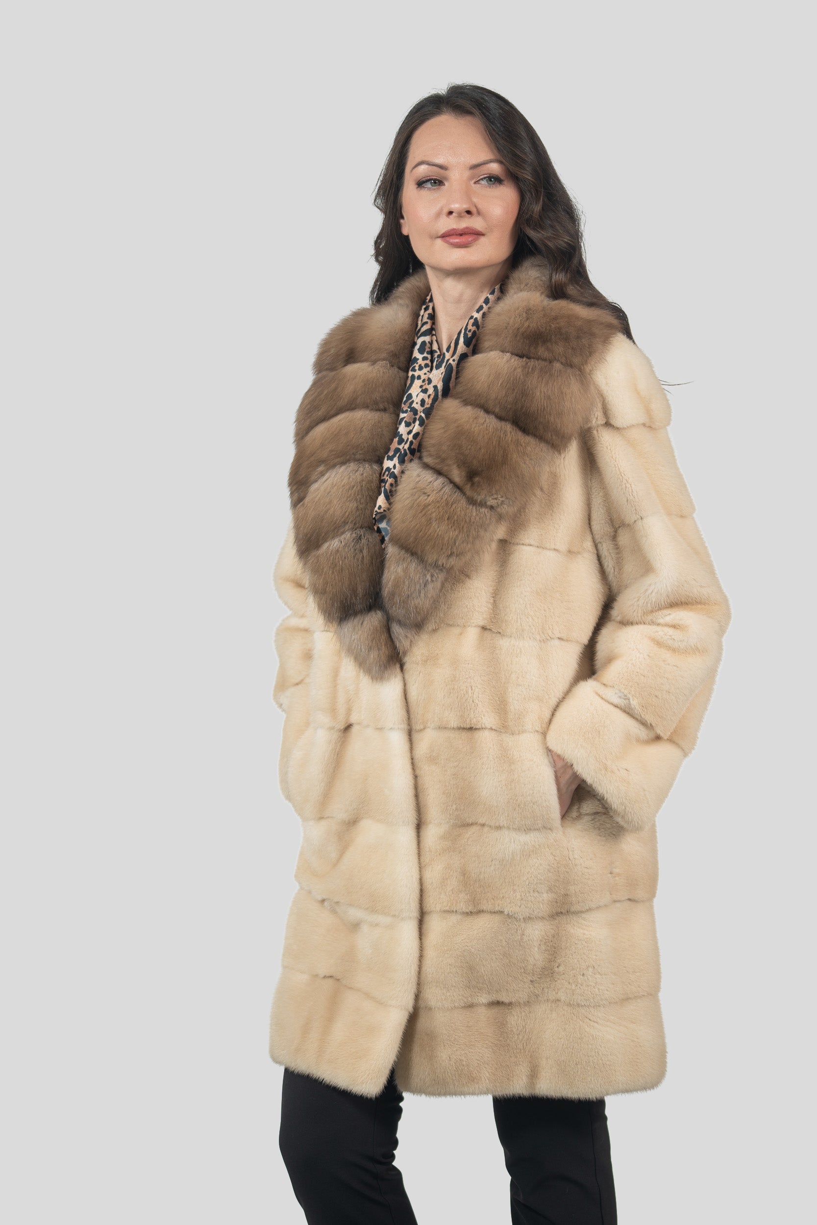 Palomino Mink Half Coat With Russian Sable Shawl Collar P/K13C530gC17