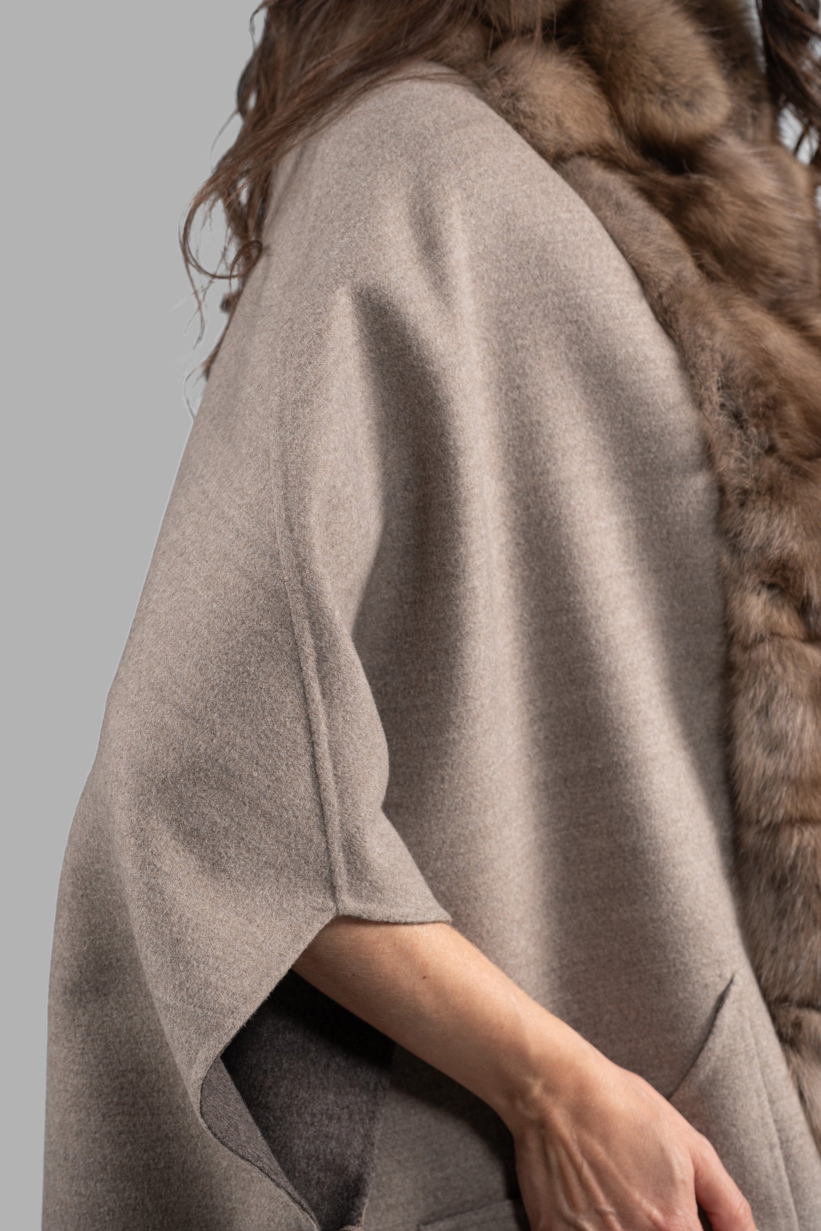 Grey Brown Cashmere Cape with Russian Sable Trim 18M951