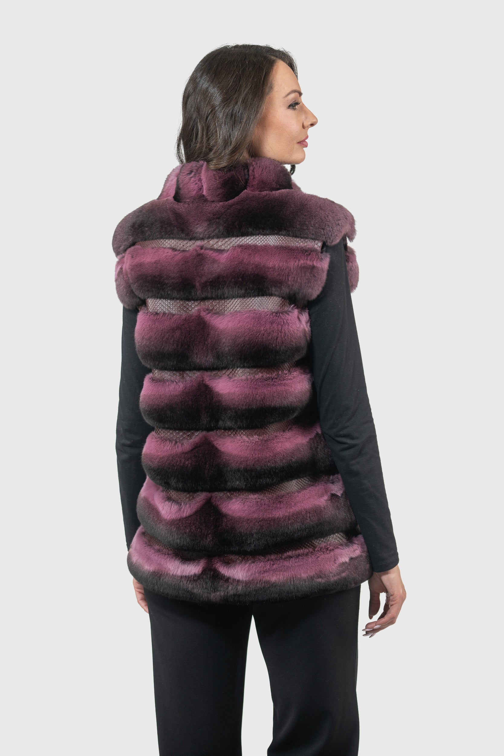 Bordeaux Chinchilla Vest with Snake Leather Ρ/Κ13c519g530