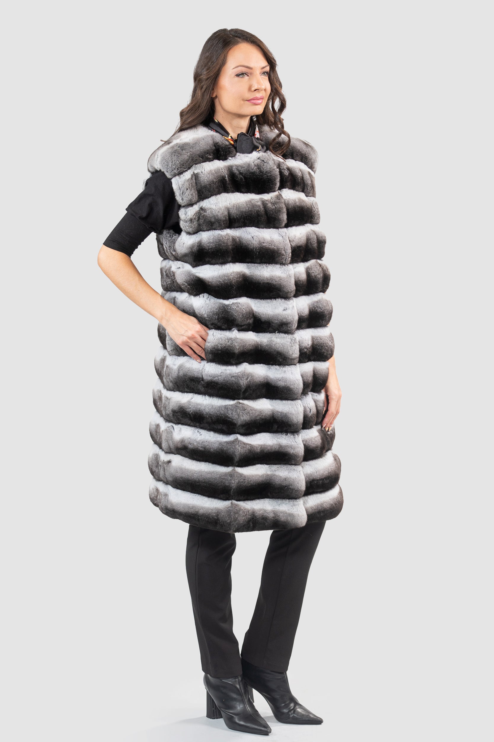 Chinchilla Collarless Long Vest P/K13C519