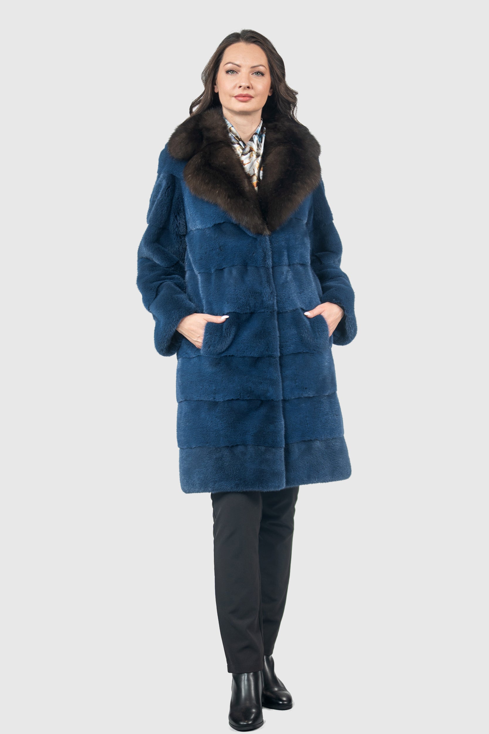 Bluejean Mink Half Coat with Russian Sable Notch Collar P/K13c530s20
