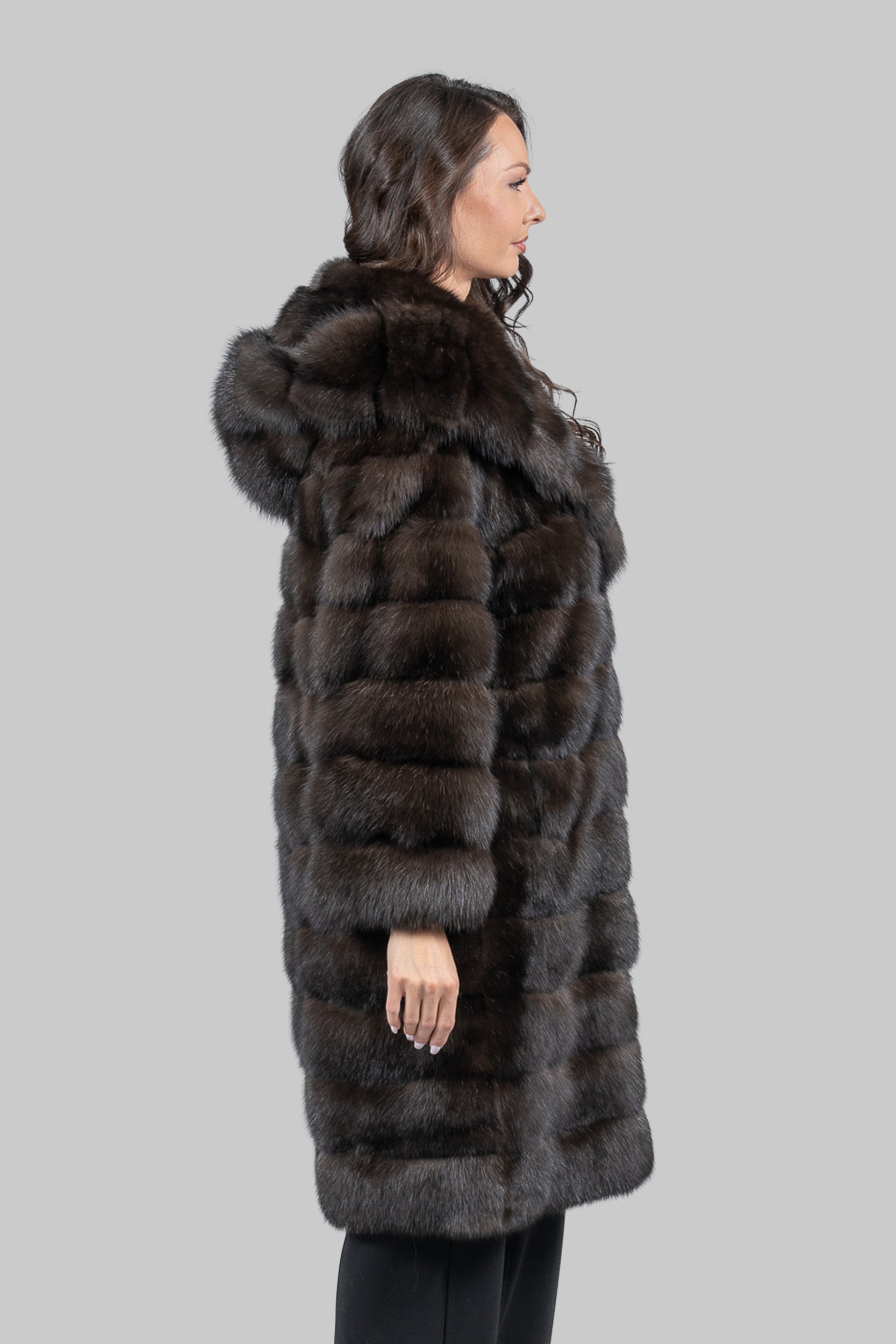 Dark Russian Sable Coat with Hood A/K13C540