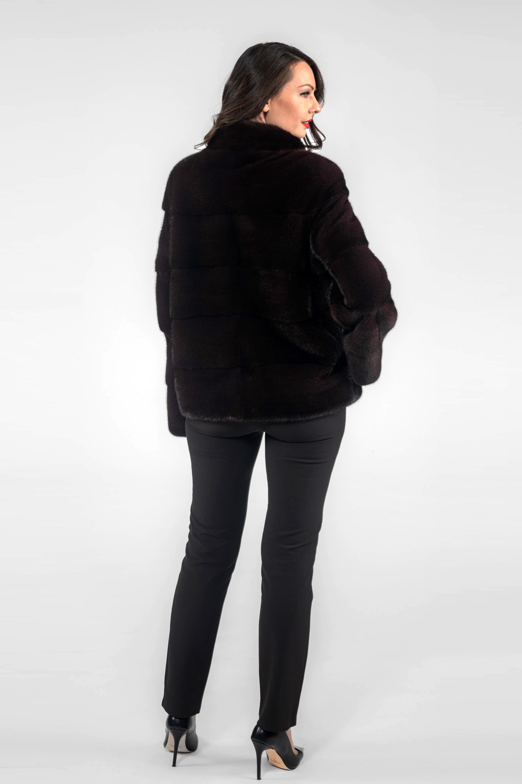 Bordeaux Mink Jacket with Stand Collar P/K13C528