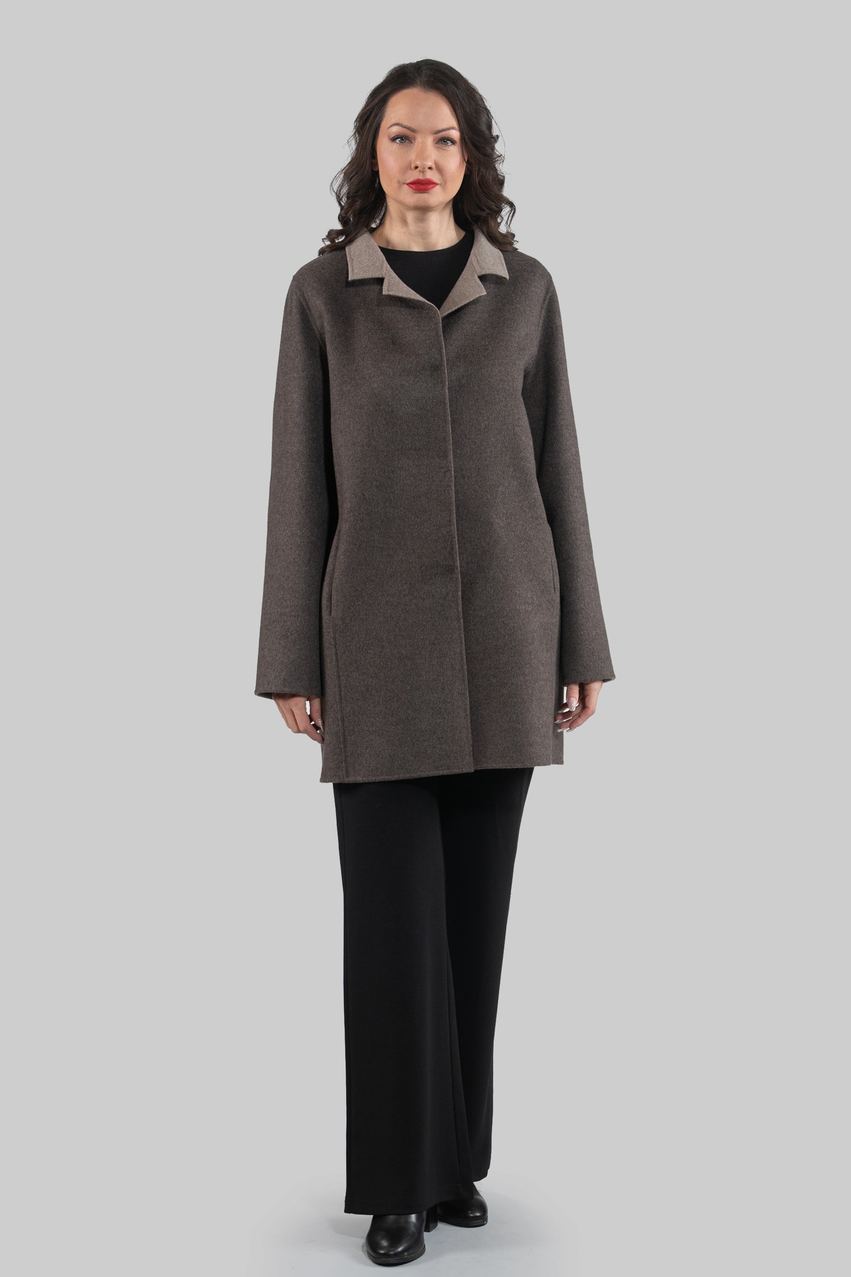 Grey Brown Cashmere Half Coat 17C8003