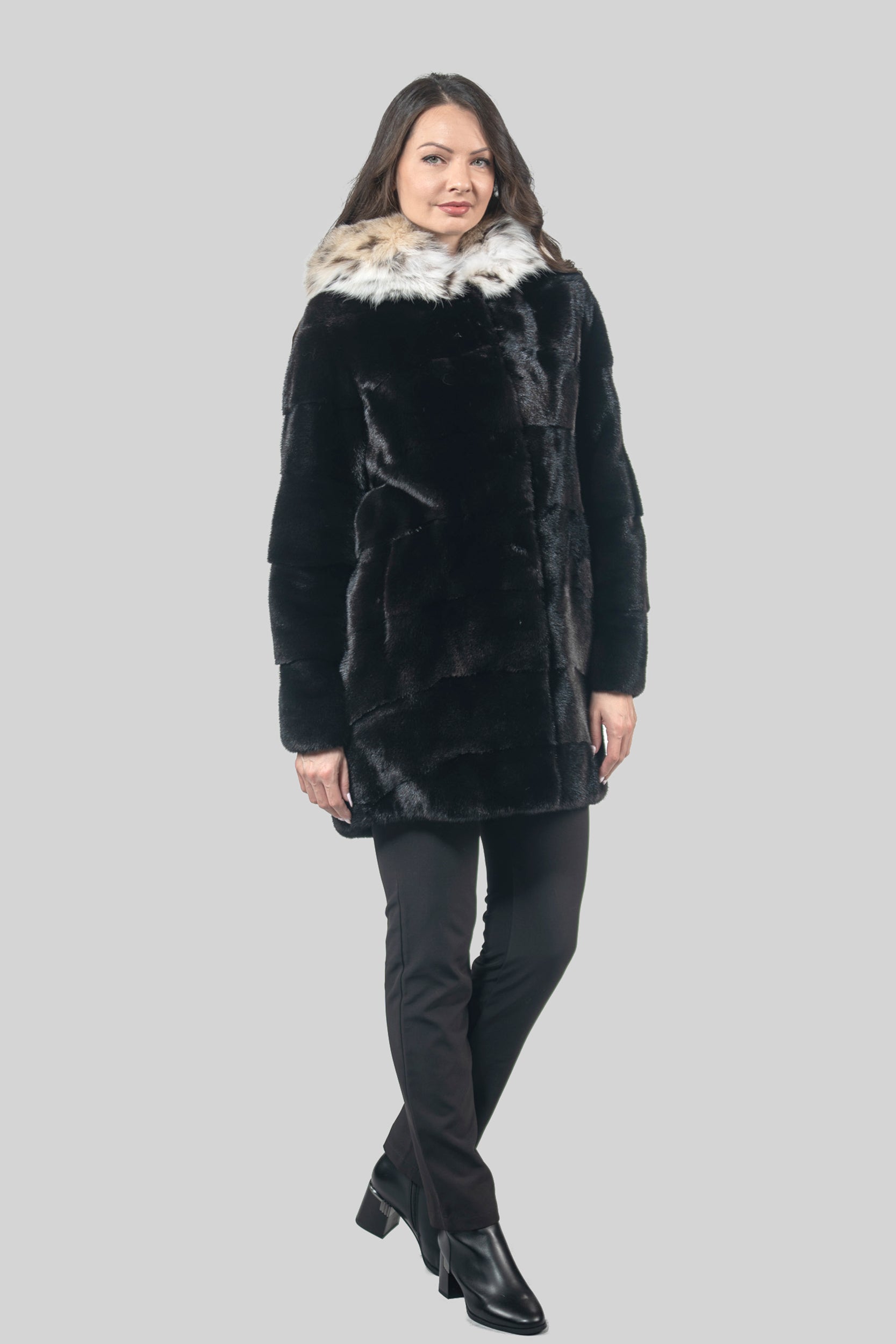 Blackglama Mink Half Coat with Bobcat Hood P/K19134