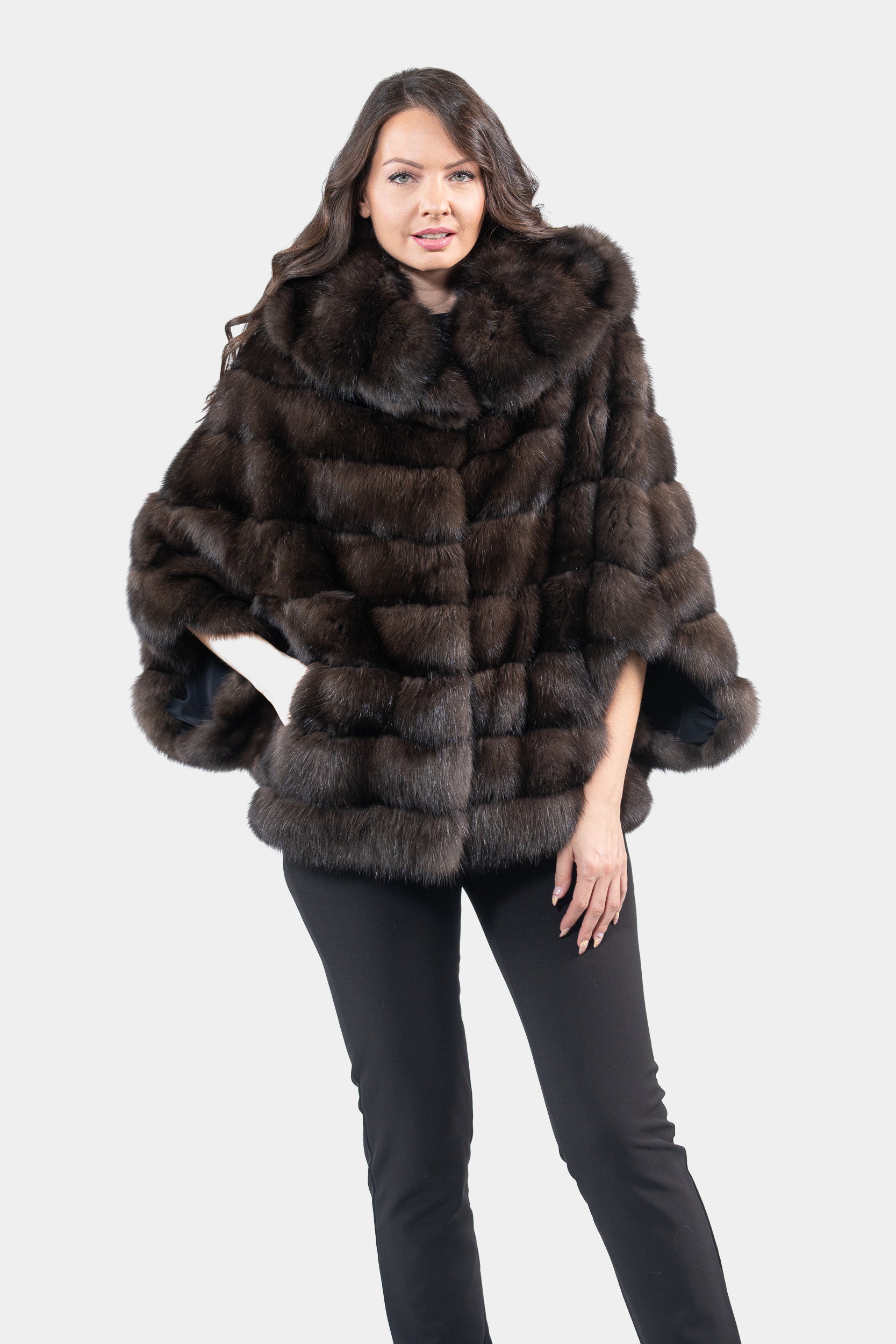 Dark Hooded Russian Sable Cape P/K13C949