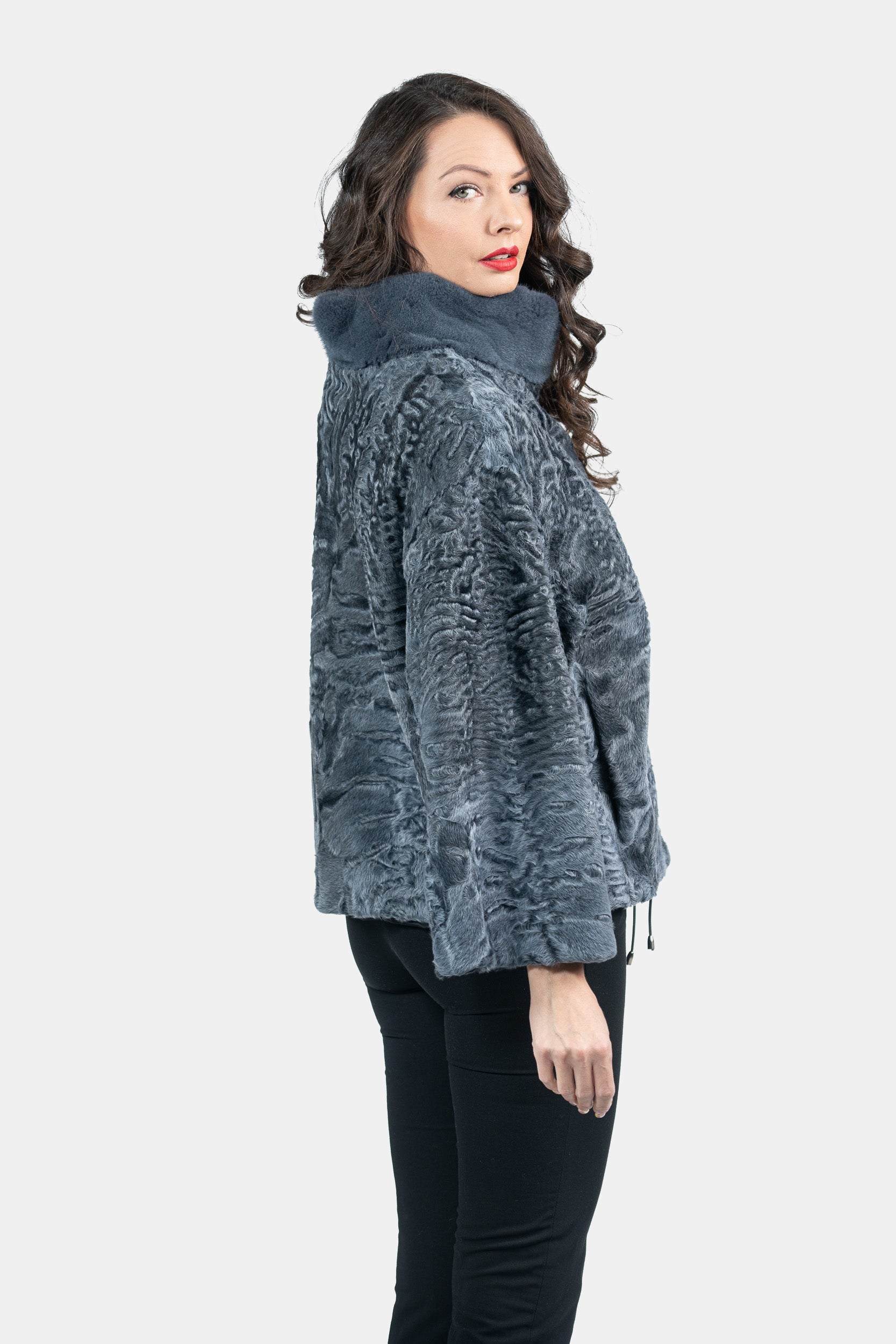 Asphalto Swakara Jacket with Mink Stand Collar S/S13C138