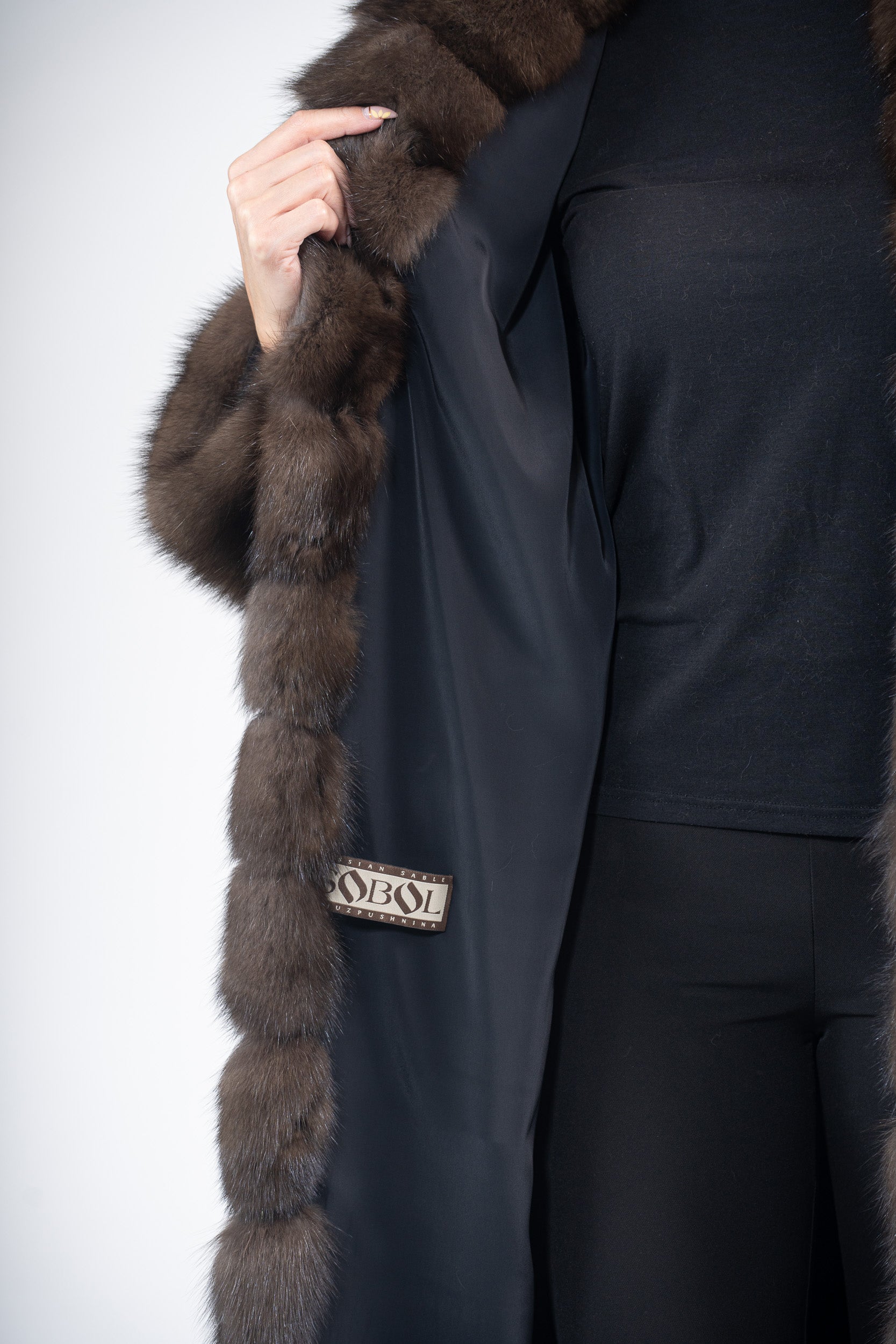 Dark Russian Sable Coat with Shawl Collar and Let Out Back P/K13C530G8003