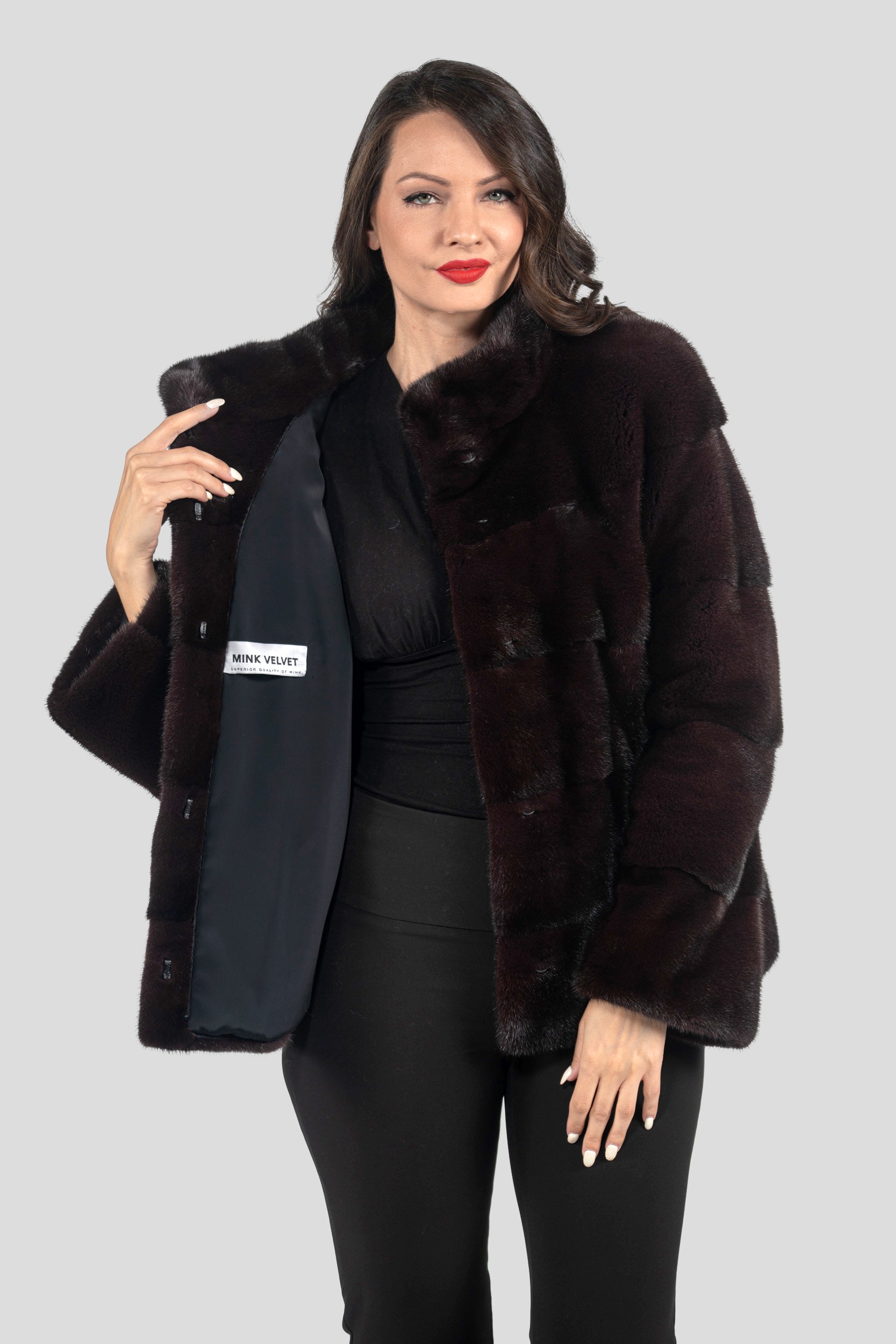 Bordeaux Mink Jacket with Stand Collar P/K13C528