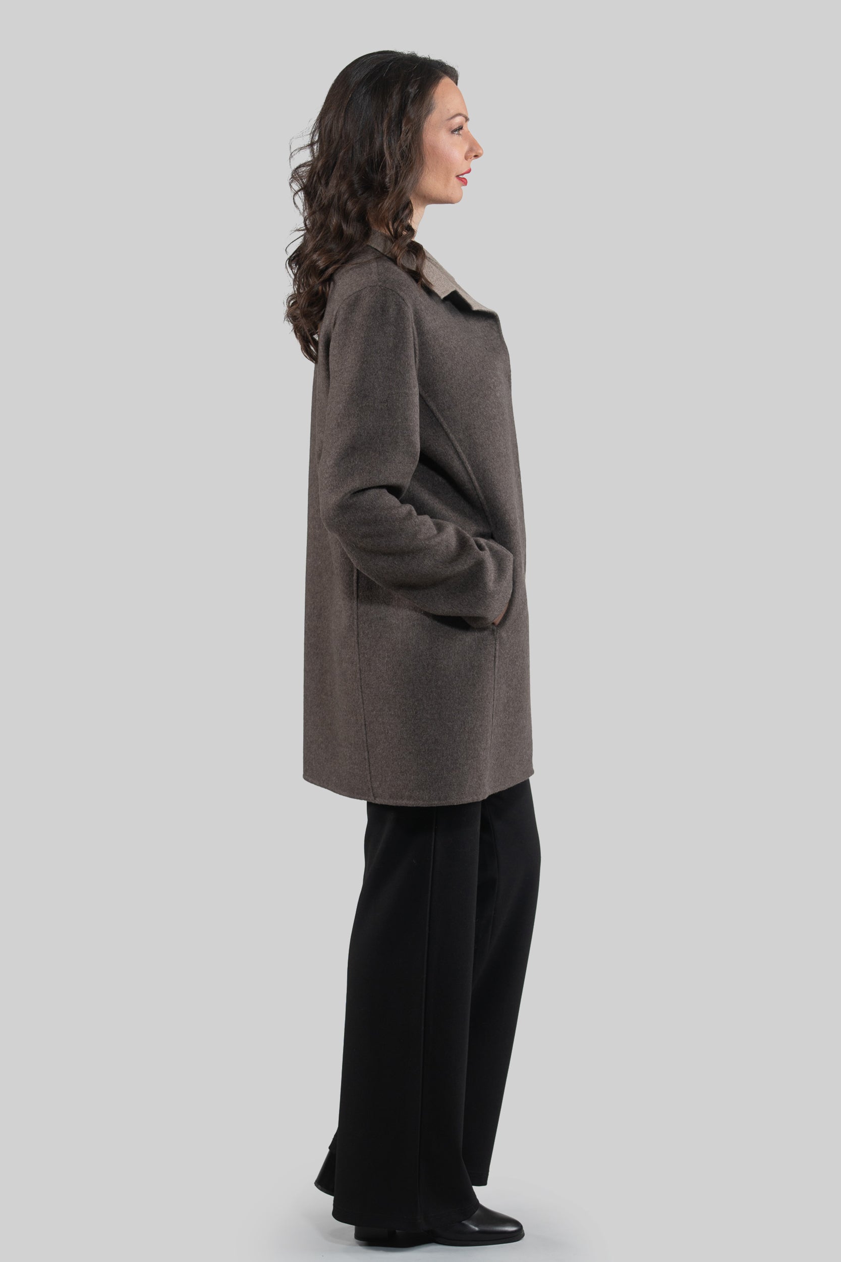 Grey Brown Cashmere Half Coat 17C8003